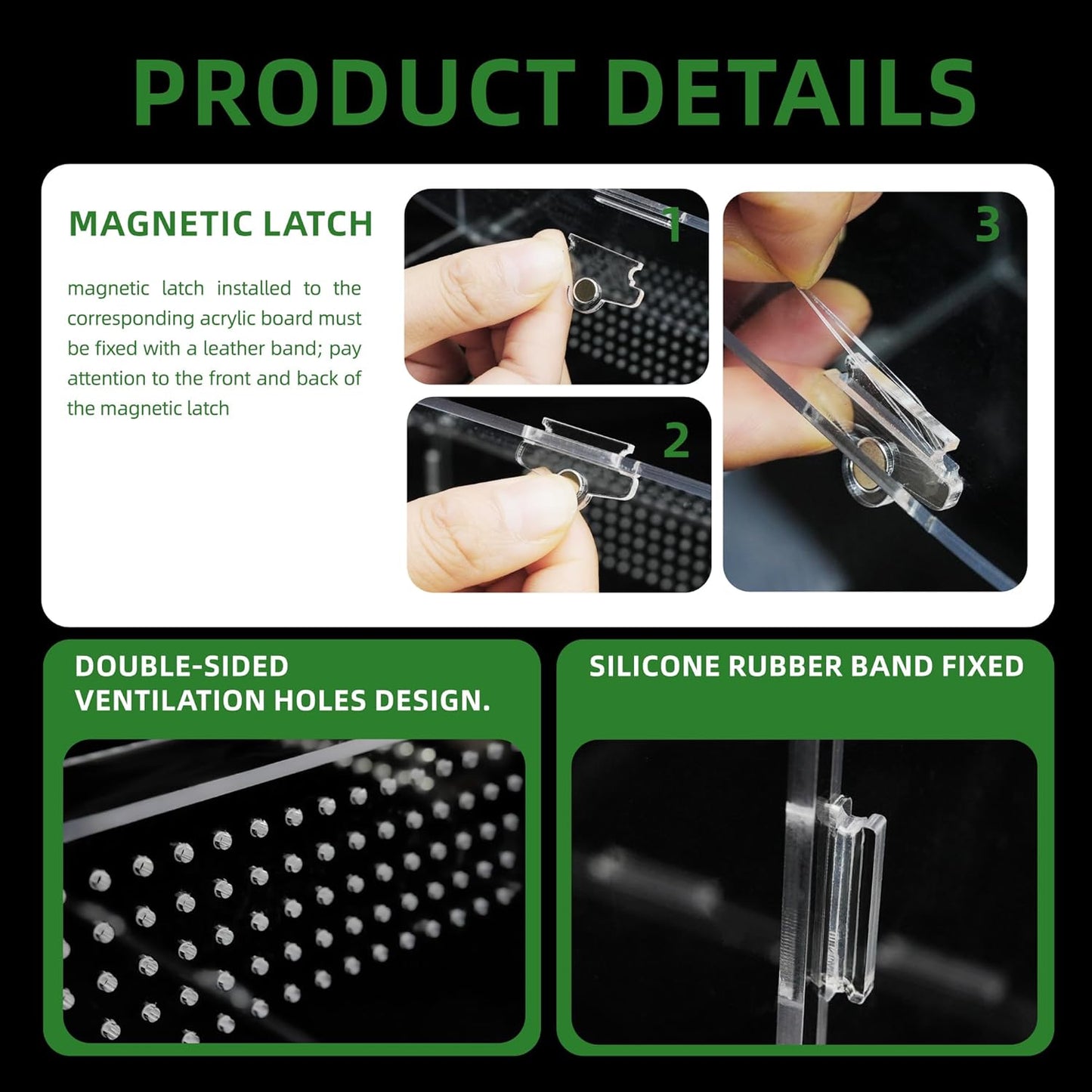 Micro Habitat Terrarium Enclosure, Jumping Spider Enclosure with Locking Latch for Small Tree Dwelling Reptiles,Tarantula, Amphibians, Spiders,Invertebrates (6x8x14 inxh)