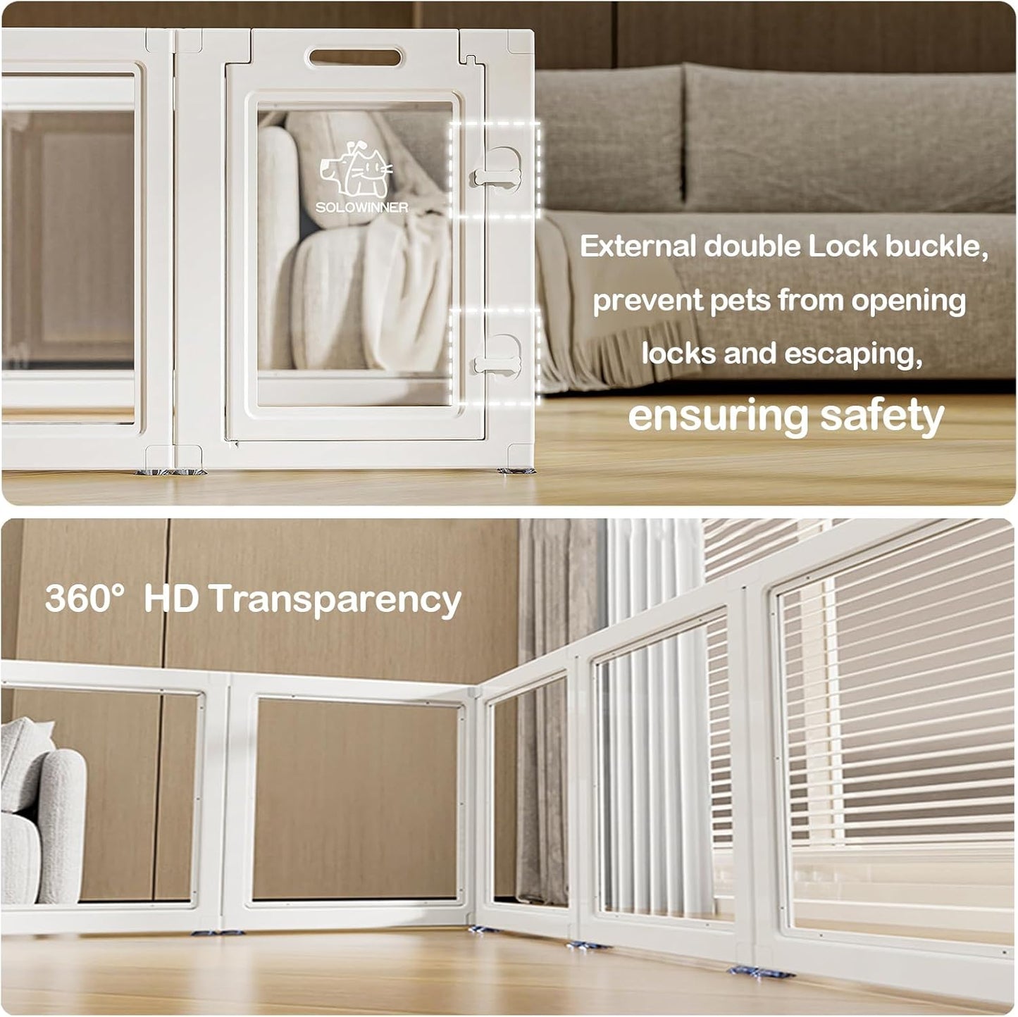 Clear Acrylic Dog Playpen Transparent Dog Playpen Indoor, Easy Assemble Clear Pet Pen for Puppy Bunny Cat Pig, Sturdy & Easy Cleaning Plastic Dog Puppy Fence (23.6" H, 12PCS)