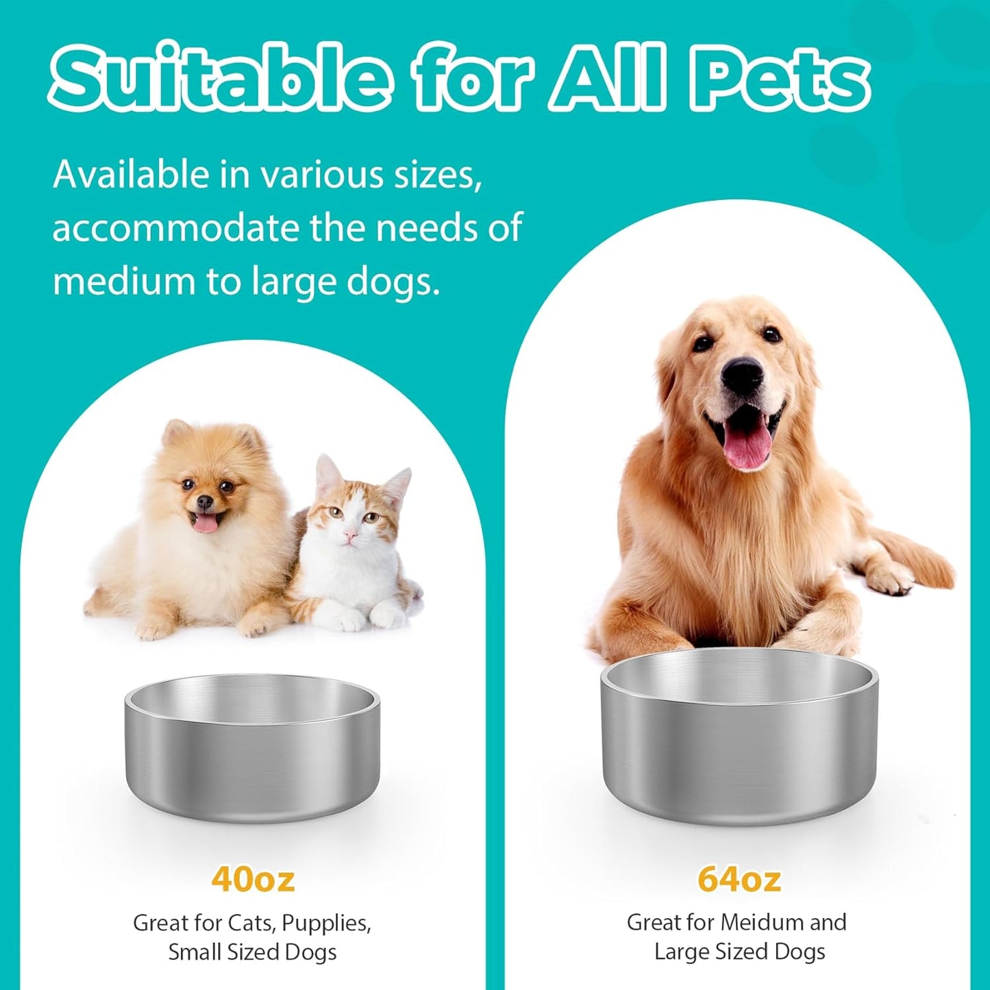 LIANLAI Stainless Steel Dog Bowls, Rust-Resistant Metal Large Dog Bowl, Double-Walled Puppy Water Bowl, Ideal Bowls Large Sized（64 oz）