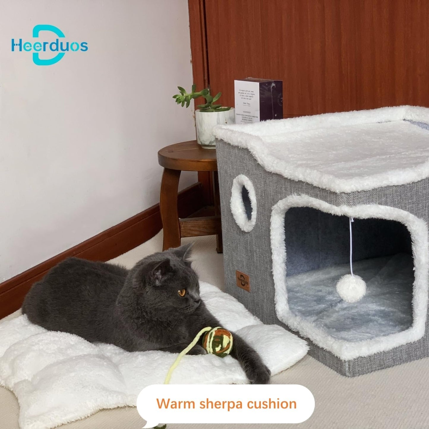 Cat Bed for Indoor Cats,Covered Cat Cave House & Furniture with Scratch Pad,Foldable Cat Hideaway Hut Cute Cat Condo with Soft Washable Mat for Multi Small Pet Under 30 lbs, Pink
