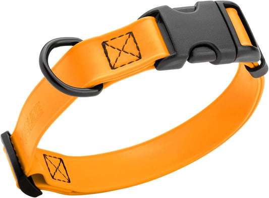 Dogline Biothane Waterproof Dog Collar with Quick Release Buckle Strong Coated Nylon Webbing with Odor- Proof for Easy Care Easy to Clean Fits Small Medium Large Dogs, Tangerine Orange 1" W 15-23" L