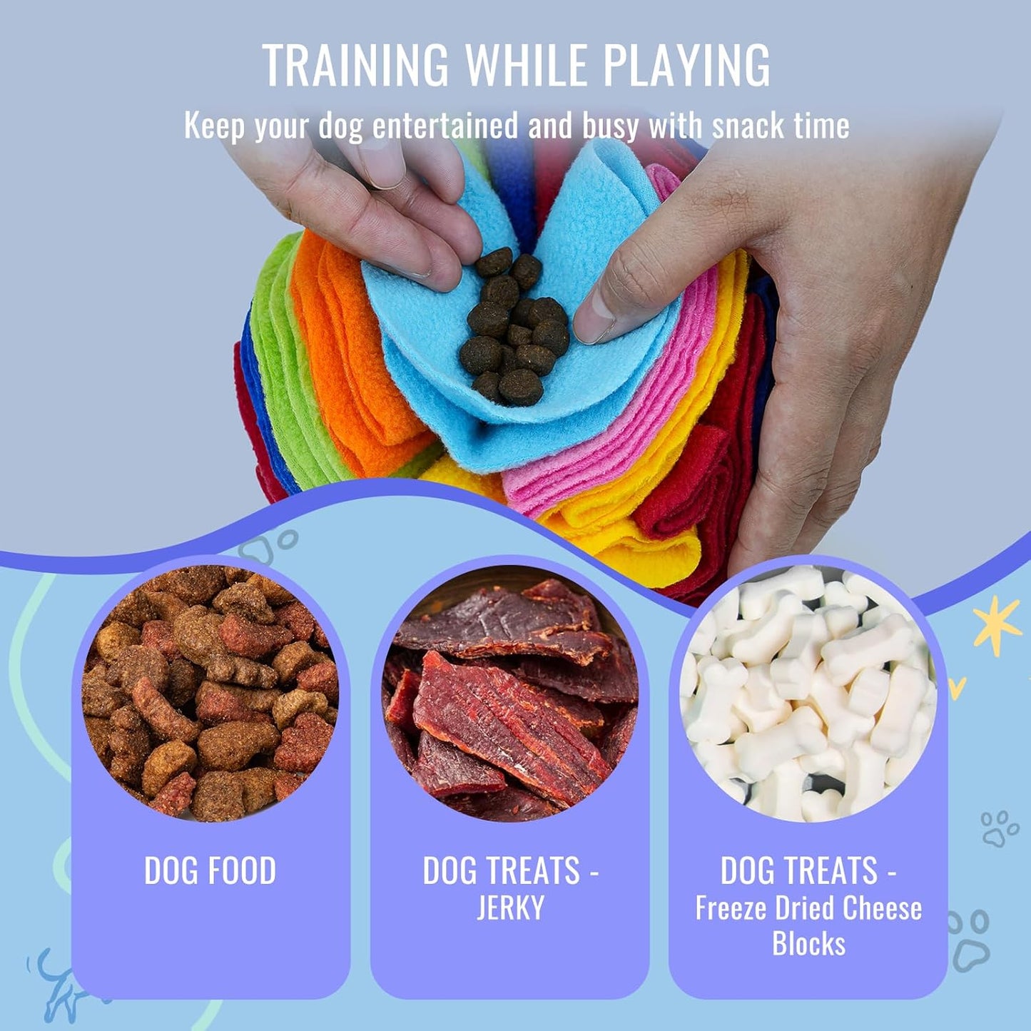 Pet Snuffle Ball, Puzzle Sniffing Interactive Dog Ball for Blind Dogs Training Stress Relief Dog Enrichment Toys Treat Machine Washable (Rainbow Color Upgrade, 10cm)