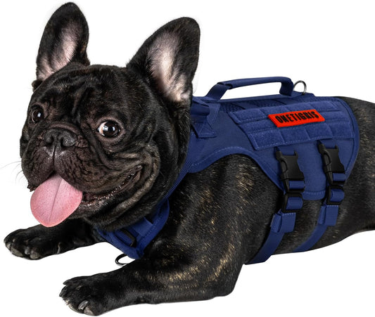 OneTigris Tactical Dog Harness for Small Dogs with Handles, Mesh Design Service Dog Vest Breathable Military Dogs Molle Vests with Handles, Harness for Walking Hiking Training (Blue, XS)