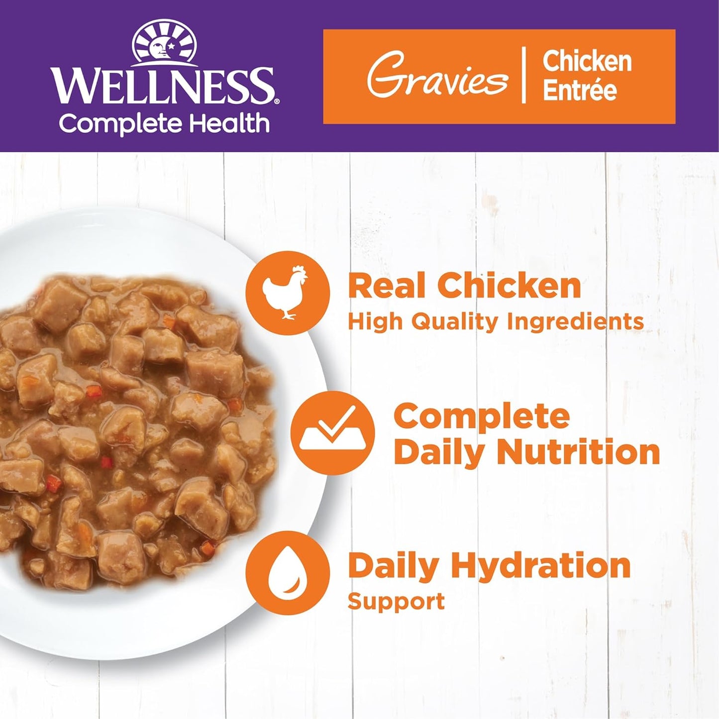 Wellness Complete Health Gravy Adult Wet Cat Food, Natural, Protein-Rich, Grain Free, 3 Ounce, 12 Pack, (Chicken Dinner)