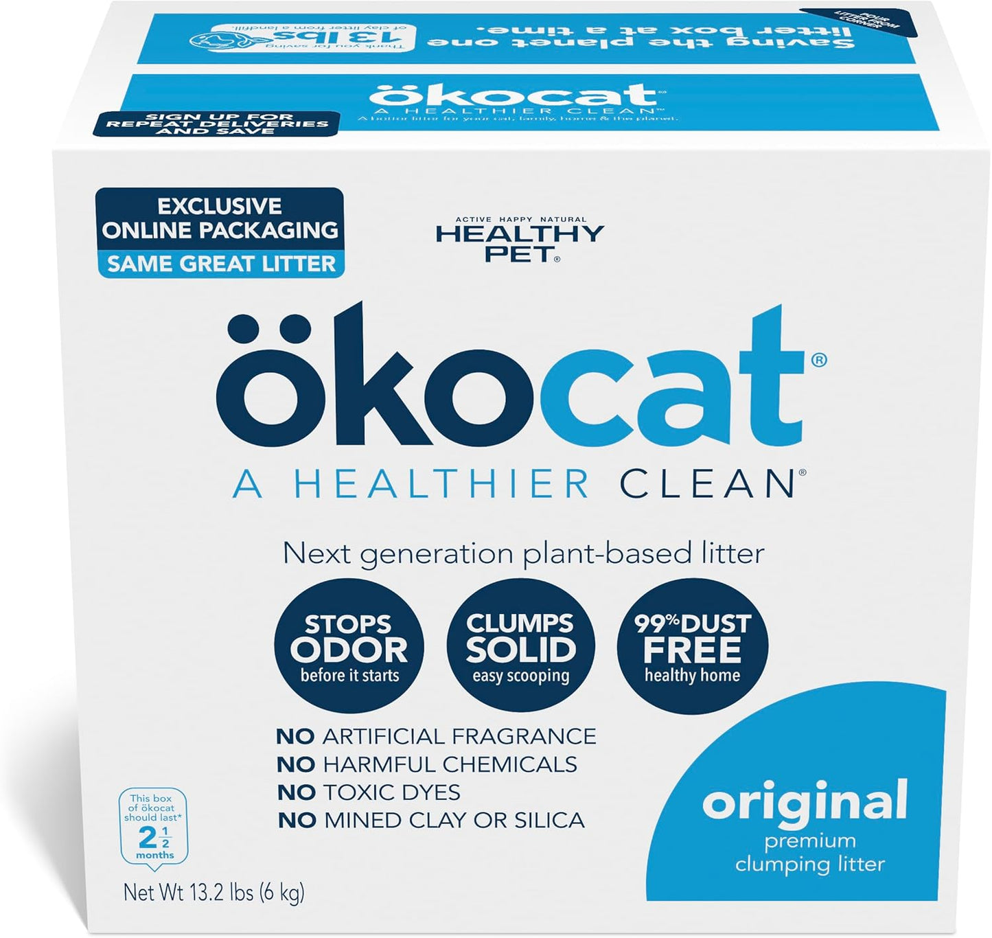 ökocat Original Wood Clumping Cat Litter, Unscented, 13.2 pounds - Natural Ingredients, Stops Odor, Clumps Solid, 99% Dust Free, Great for All Cats