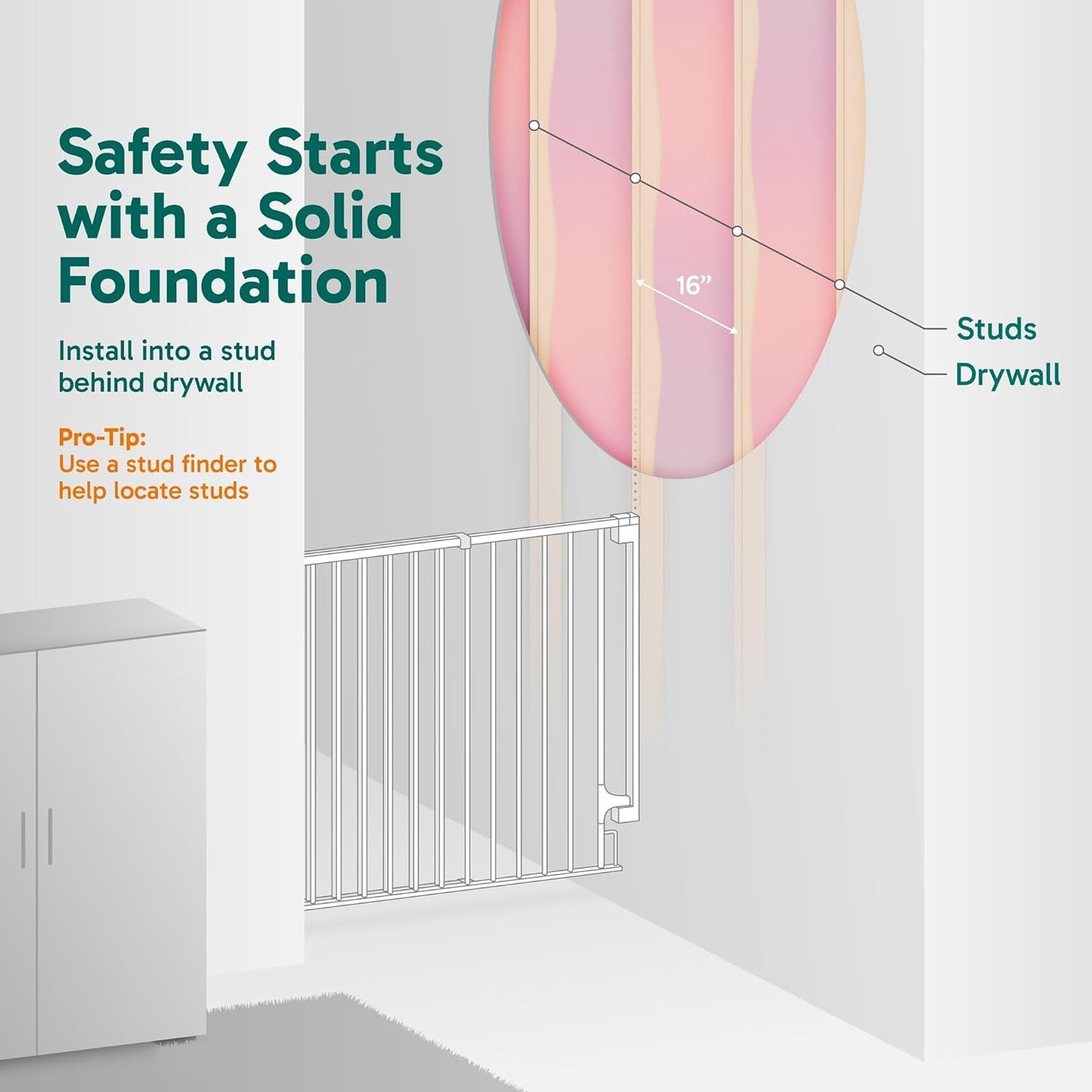 Cumbor 34" Extra Tall No Bottom Bar Baby Gate for Stairs, Auto Close Dog Gate Indoor for Larger Pets, 29.2-43" Hardware Mounted Safety Gate for Doorways, Wide Walk Thru Door for Easy Access (White)