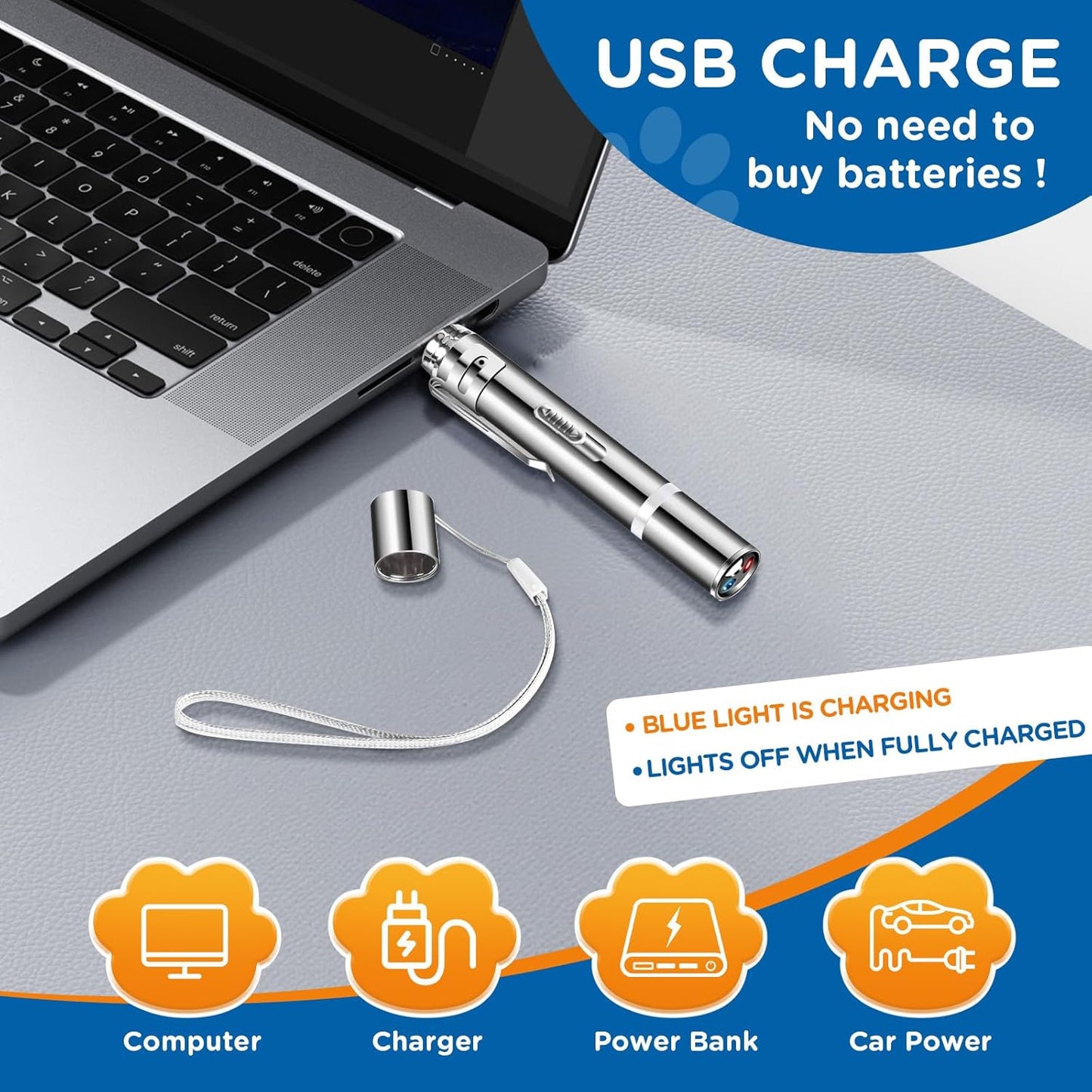 Cat Pointer Toy 2 Pack, Red LED Light Pointer Cat Toys for Indoor, USB Rechargeable 3 Light Colors Interactive Pet Toys, Chaser Training Interactive Toy