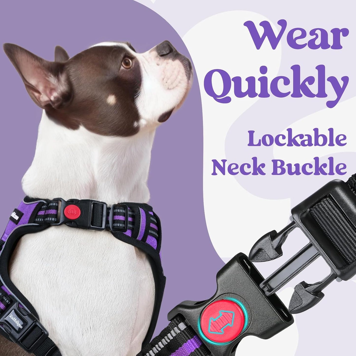 rabbitgoo Dog Harness for Large, No Pull Pet Harness with 3 Buckles, Adjustable Soft Padded Vest with Control Handle, Walking Reflective Pet Vest for Extra Large Dogs, Purple, XL