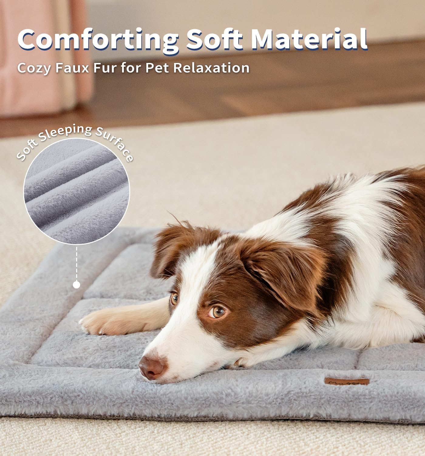 Made4Pets Dog Crate Pad Bed for Medium Dogs, Washable & Reversible, Anti-Slip Kennel Mat for Cozy Sleeping, Soft Fluffy Dog Bed for Indoor & Outdoor Use, 29"x21", Gray