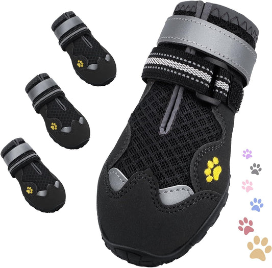Dog Shoes for Large Medium Small Dog, Mesh Breathable Dog Shoes for Hot Pavement, Anti-Slip Dogs Boots Paw Protectors with Reflective for Outdoor Walking Indoor Hardfloors (Size 4)