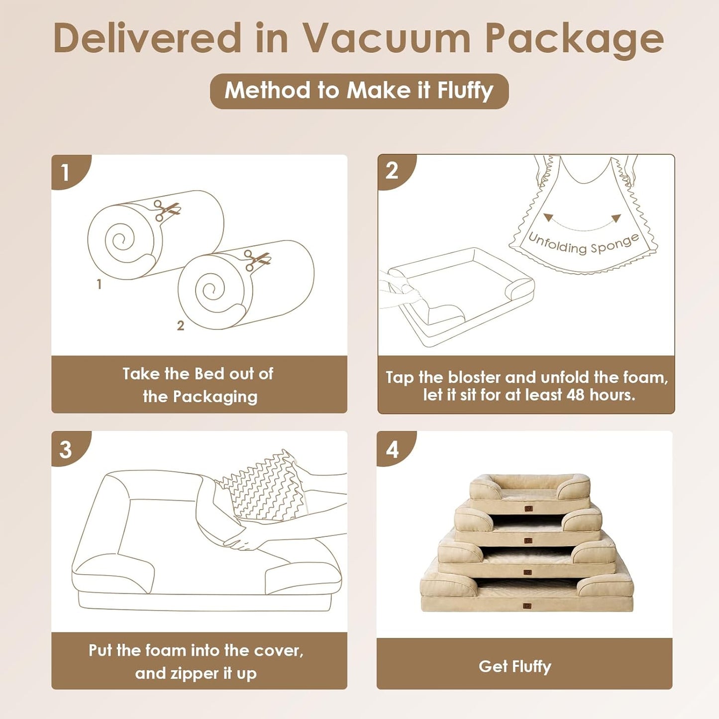 EHEYCIGA Orthopedic Dog Bed for Medium Dogs, Waterproof Memory Foam Medium Dog Beds with Sides, Non-Slip Bottom and Egg-Crate Foam Pet Couch Bed with Washable Removable Cover, Greige