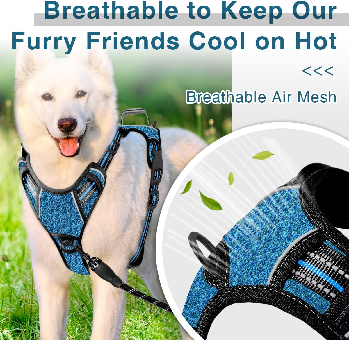 BARKBAY Dog Harness No Pull with ID Tag Pocket - Heavy Duty, Reflective, Easy Control for Large Dogs(Blue/Black,L)