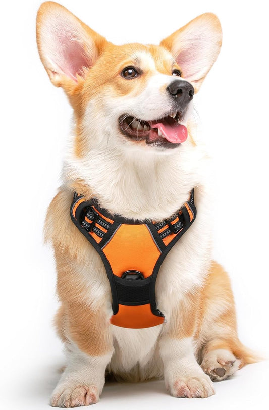 Eagloo Dog Harness Medium Sized Dog, No Pull Service Vest with Reflective Strips and Control Handle, Adjustable and Comfortable for Walking, No Choke Pet Harness with 2 Metal Rings, Orange, M