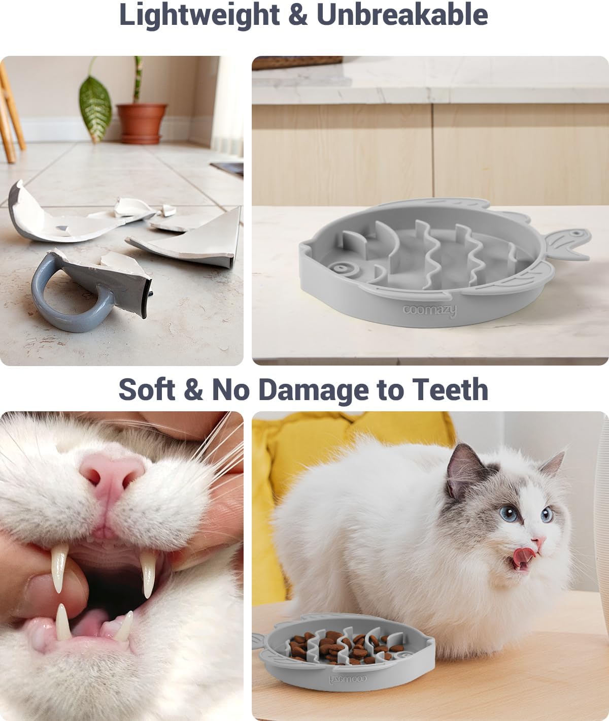 Coomazy 2-in-1 Silicone Slow Feeder Dog Cat Bowls, Interactive Puzzle Toy for Pets Dry/Wet Food Training, Keeps Dogs Cats Busy, Prevents Puppy Kitty Overeating (Smoky Gray, 1.2 Cup)