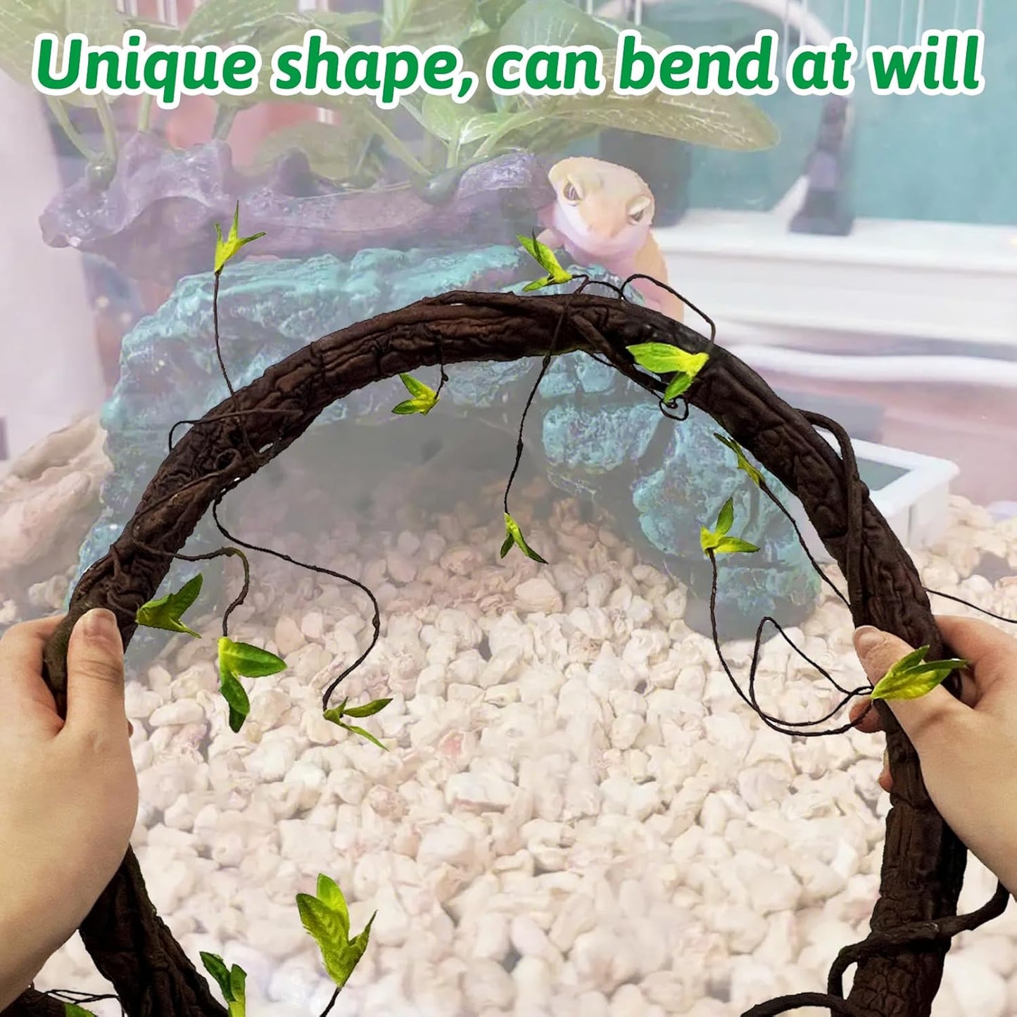 VCEPJH Extra Large Reptile Vines Thick Terrarium Plants 78 Inches Long Flexible Climbing Branch with Leaves Snake Tank Accessories Greenery Habitat Decor for Bearded Dragon Chameleon Gecko Lizard