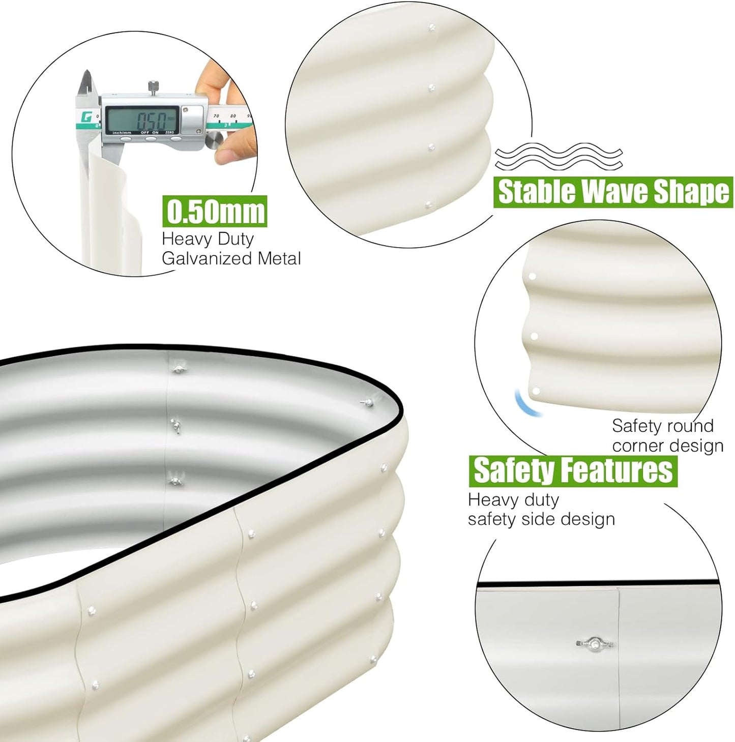 SnugNiture Galvanized Raised Garden Bed Outdoor, 2 Pcs 4x2x1ft Oval Metal Planter Box for Planting Plants Vegetables, White