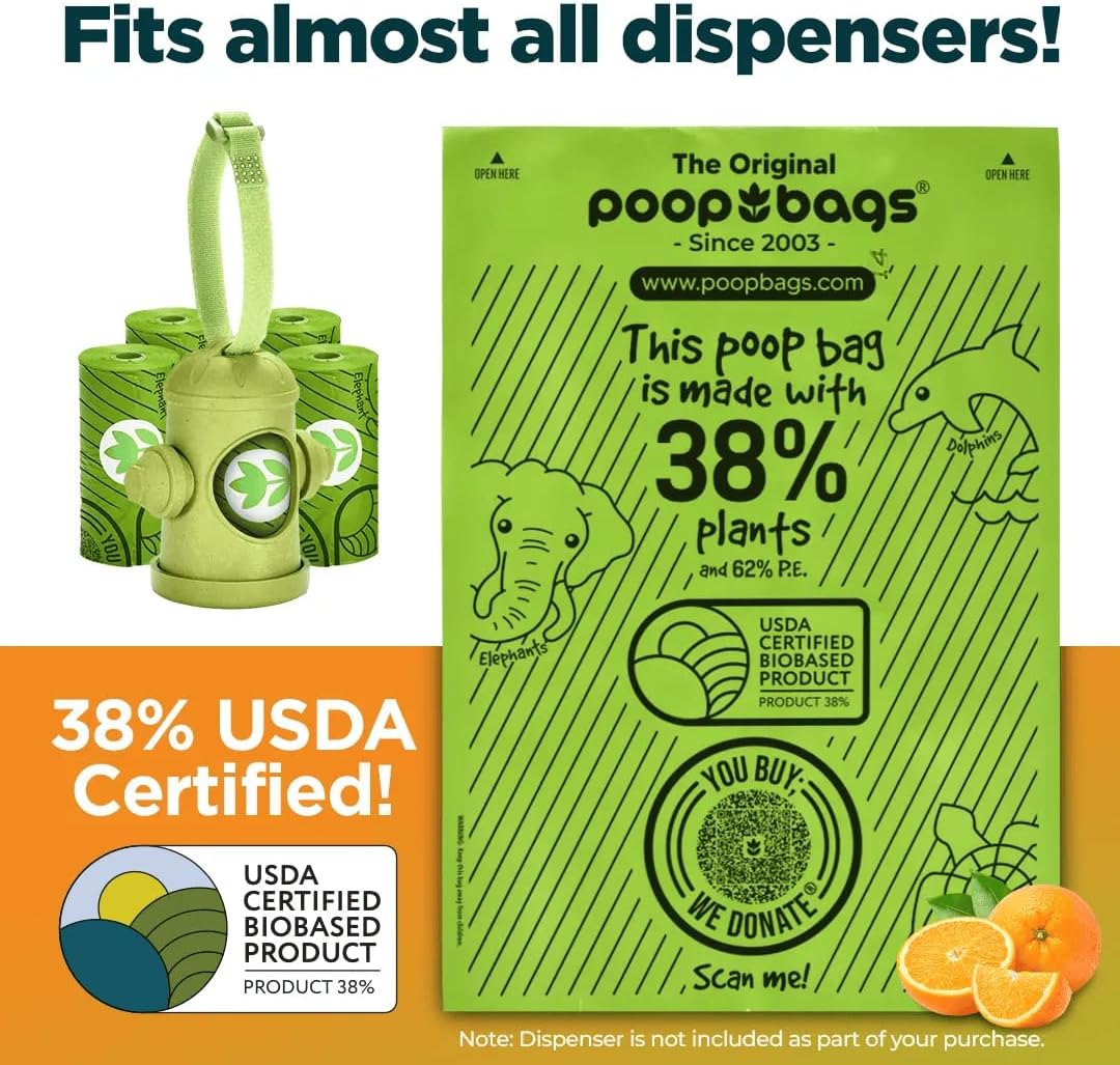 The Original Poop Bags® Dog Poop Bags Rolls – Orange Scented, 38% Plant-Based, USDA Certified, Heavy-Duty Poop Bags for Dogs, 960 Count