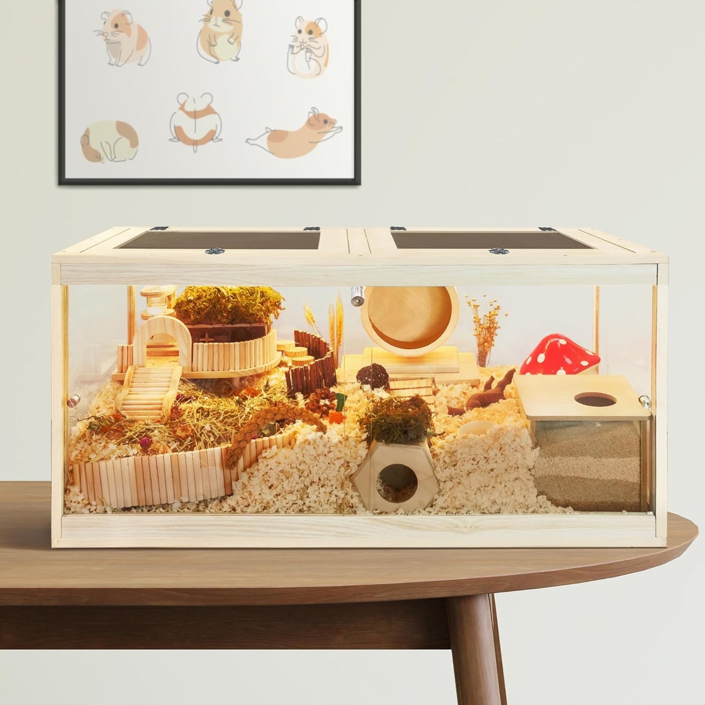 Prolee Hamster Cage with Openable Metal Mesh Top,Hamster Enclosure and Gerbil Cage with Clear Panels for Hamster Habitat,Solid Built with Lock Design (40“x20”x20)