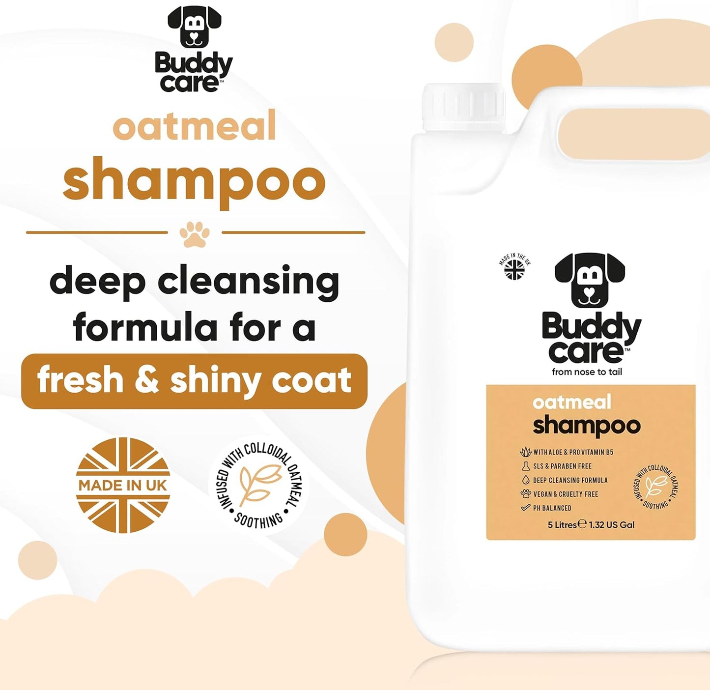 Oatmeal Dog Shampoo by Buddycare | Shampoo for Dogs with Irritated Skin | Relieving and Rehydrating | with Aloe Vera and Pro Vitamin B5 (169.07oz)