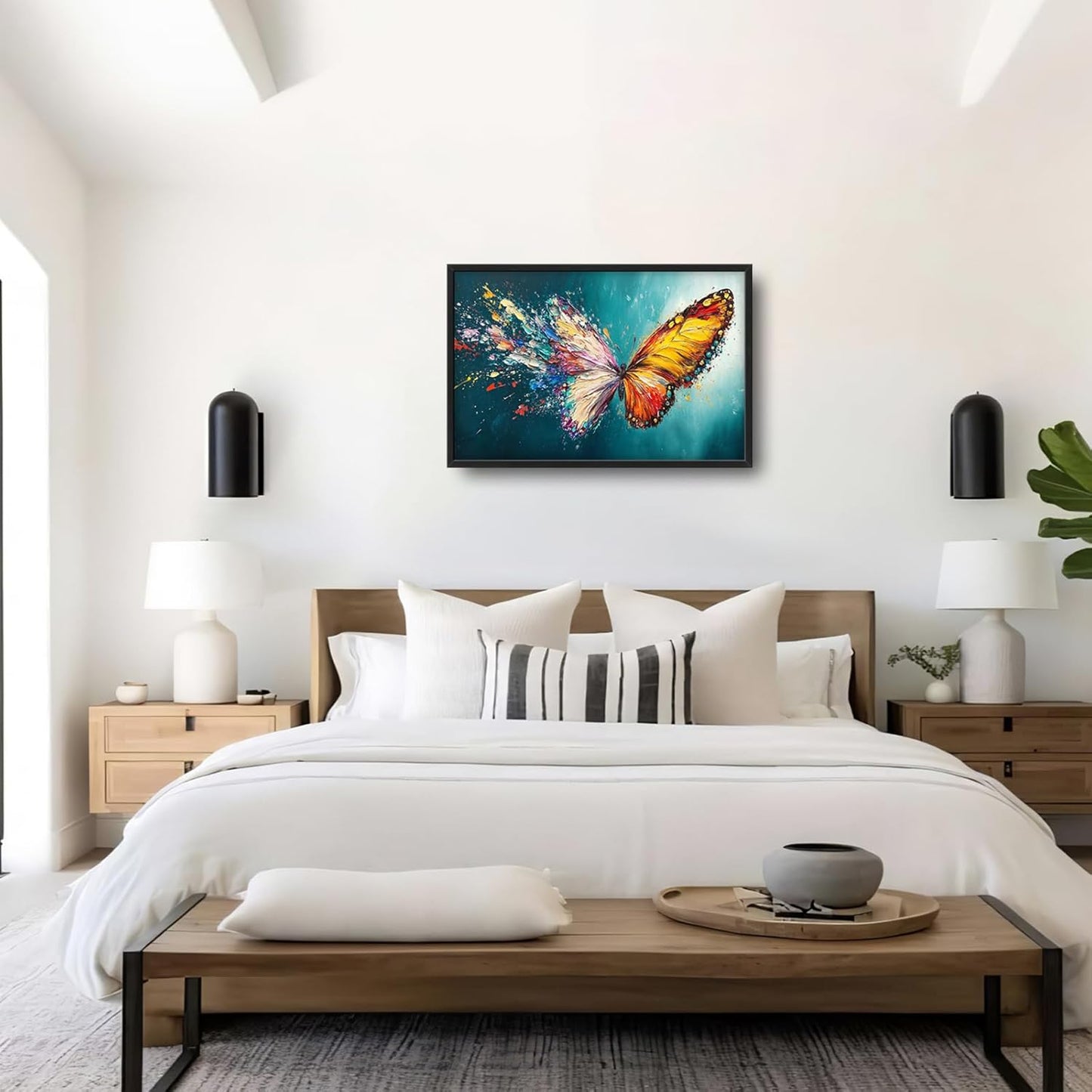 Extra Large Framed Abstract Butterfly Wall Art,Colorful Graffiti Wall Decor,Splashing Wings Pictures for Living Room,Canvas Print Painting Modern Artwork Bedroom Office Bathroom Home Decor 36L x24W