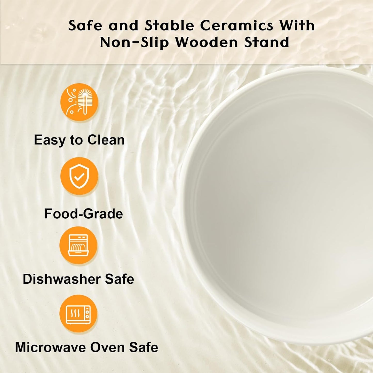 SPUNKYJUNKY Ceramic Elevated Dog Bowls 2 Pack - 5.1inch Raised Dog Bowls with Non-Slip Wooden Stand for Small Dogs Dishwasher Safe(White,13.5OZ*2)