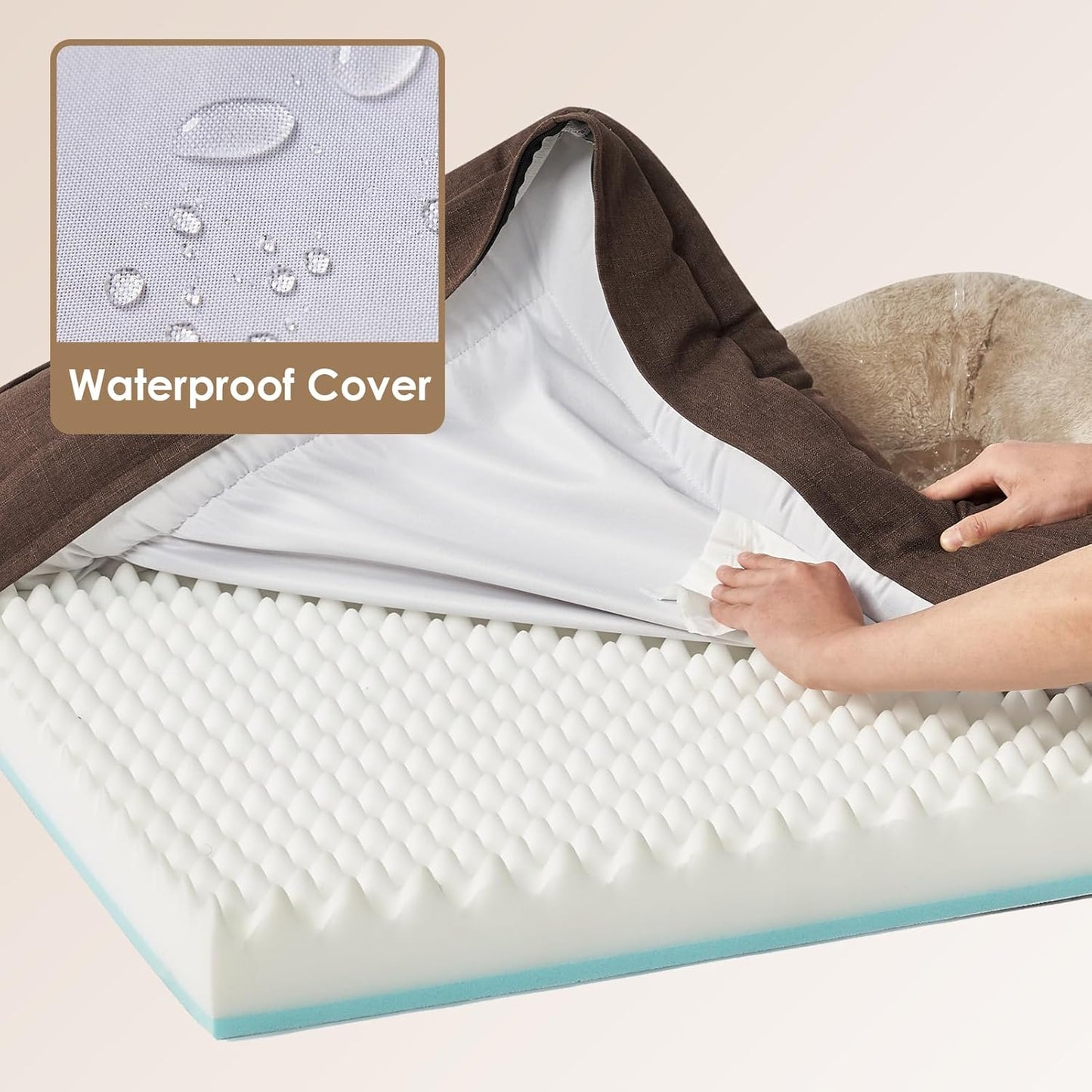 EHEYCIGA Memory Foam Dog Bed for Medium Size, Orthopedic Dog Sofa with Sides and Waterproof Liner, Washable Bolster Pet Couch with Removable Cover, 35x22x6.5 Inch, Brown