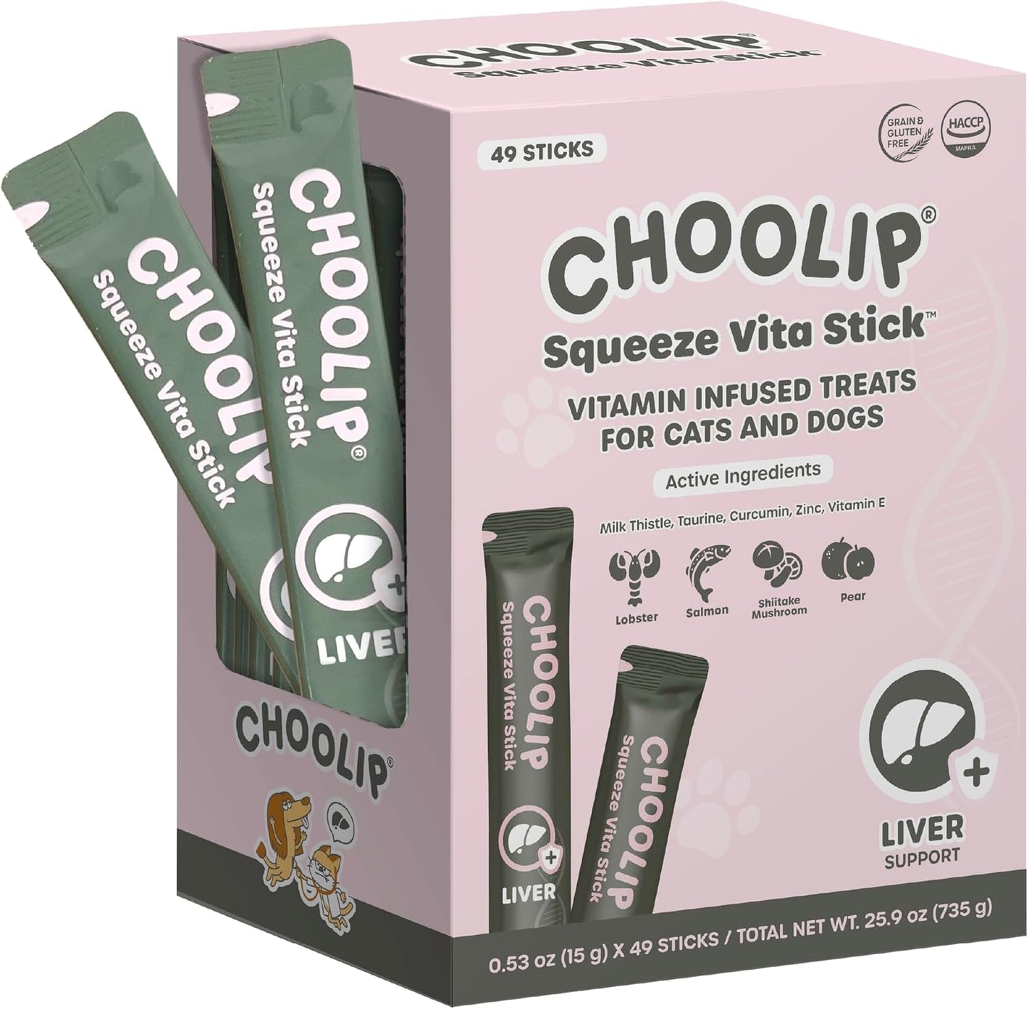 Grab & Go Squeeze Vita Stick Lickable Treats for Dogs & Cats. 49 Liver Support Sticks with Essential multivitamins. Soft and Tasty Paste for All Life Stages, Supporting Liver Health