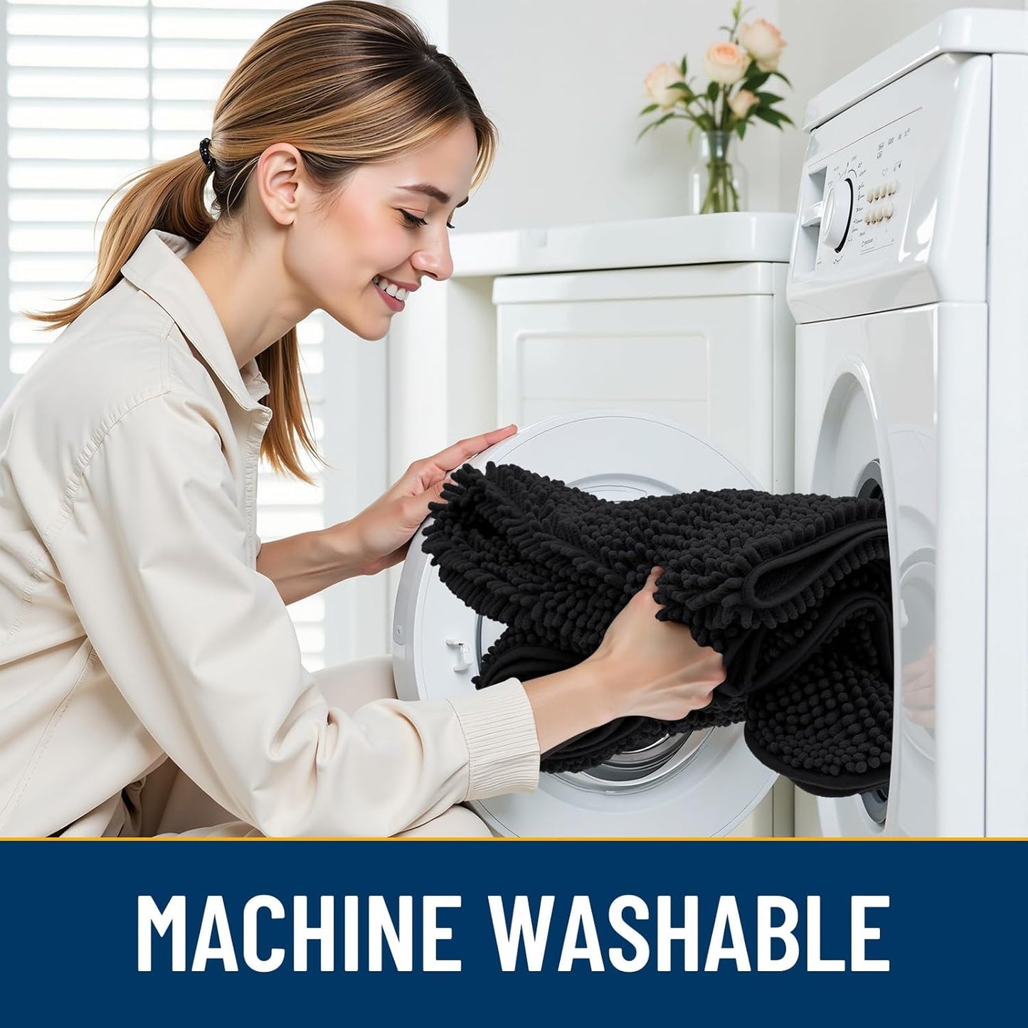 Smiry Dog Door Mat for Muddy Paws 36x24, Absorbs Moisture and Dirt Doormat, Non-Slip Washable Quick Dry Chenille Front Door Mat Indoor Entrance, Entryway Carpet for Inside Floor, Black