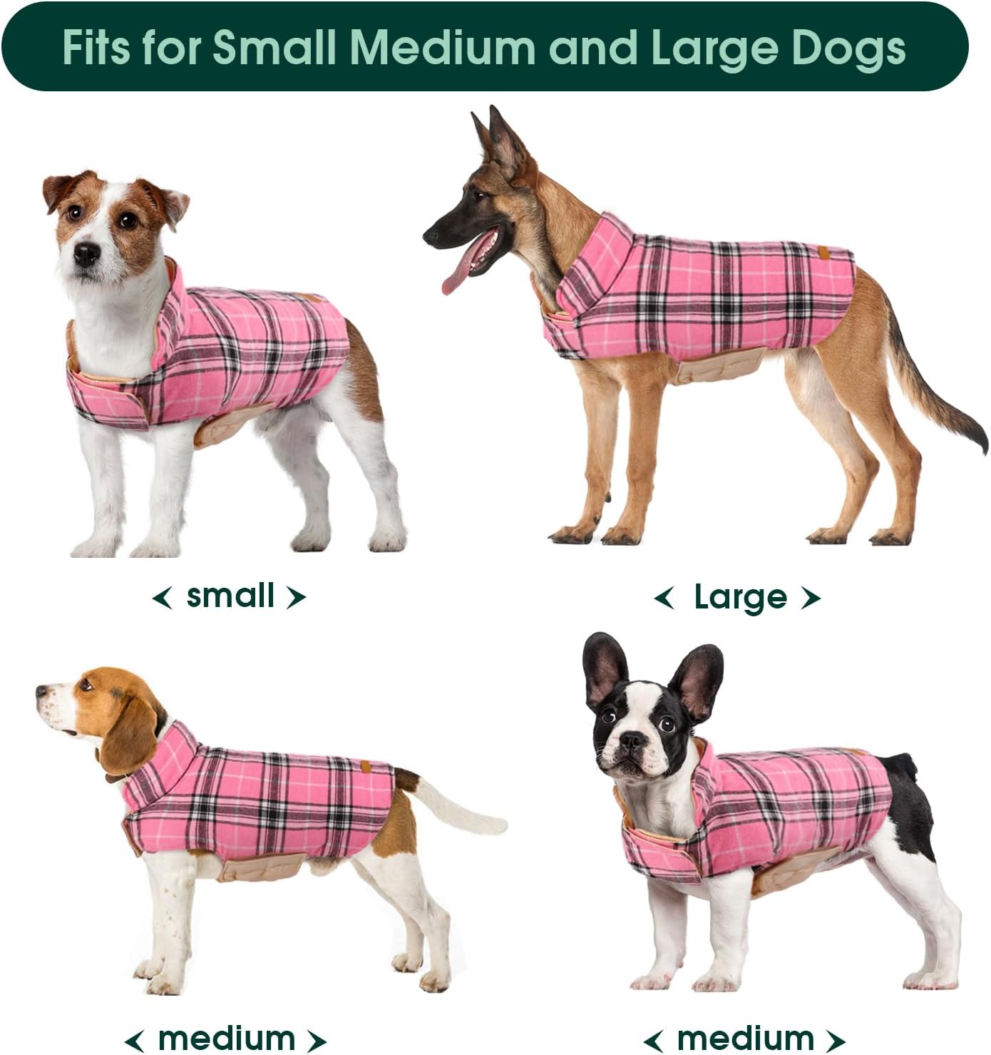 Kuoser Warm Dog Coat, Waterproof Dog Jacket for Extra Large Dogs, Adjustable Durable XL Doggie Winter Coat Reversible Cozy Puppy Cold Weather Apparel from Small to Large Breed, Pink XL