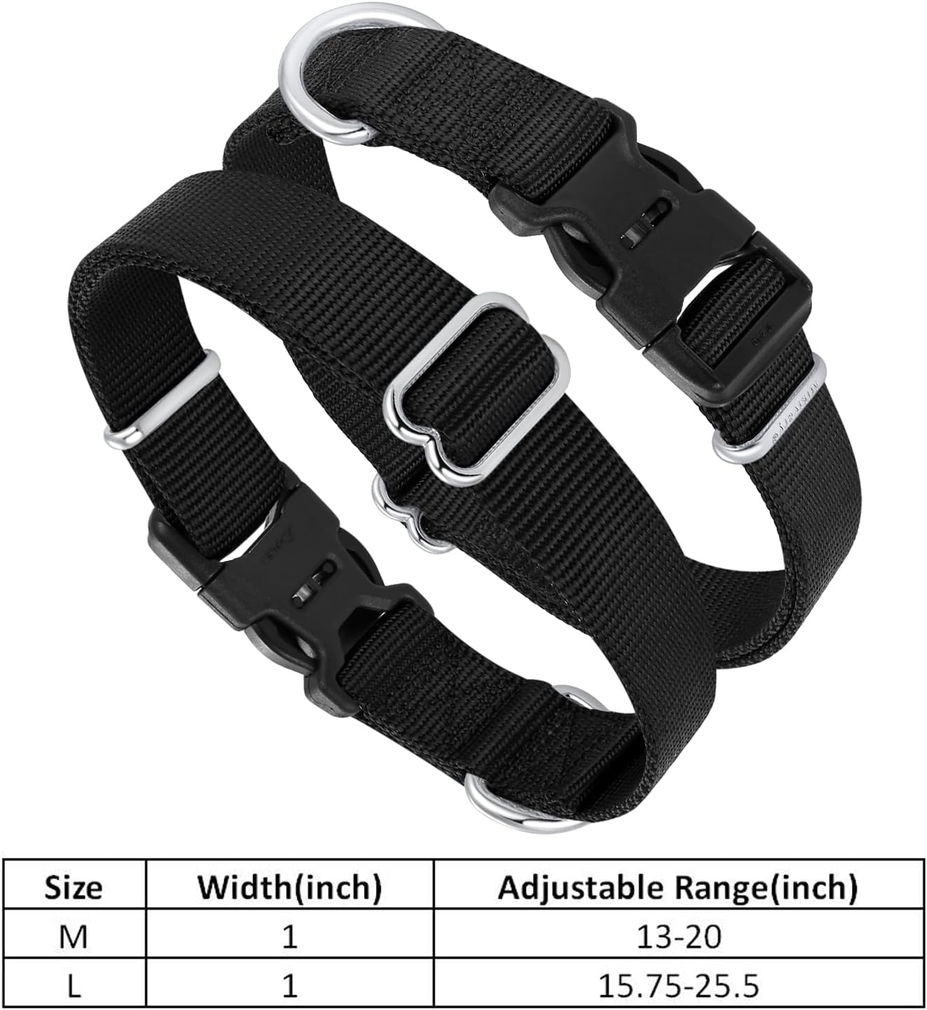 Mikivery Nylon Dog Collar with Quick Release Buckle Soft Adjustable Sturdy for Small Medium Large Dogs Black,L