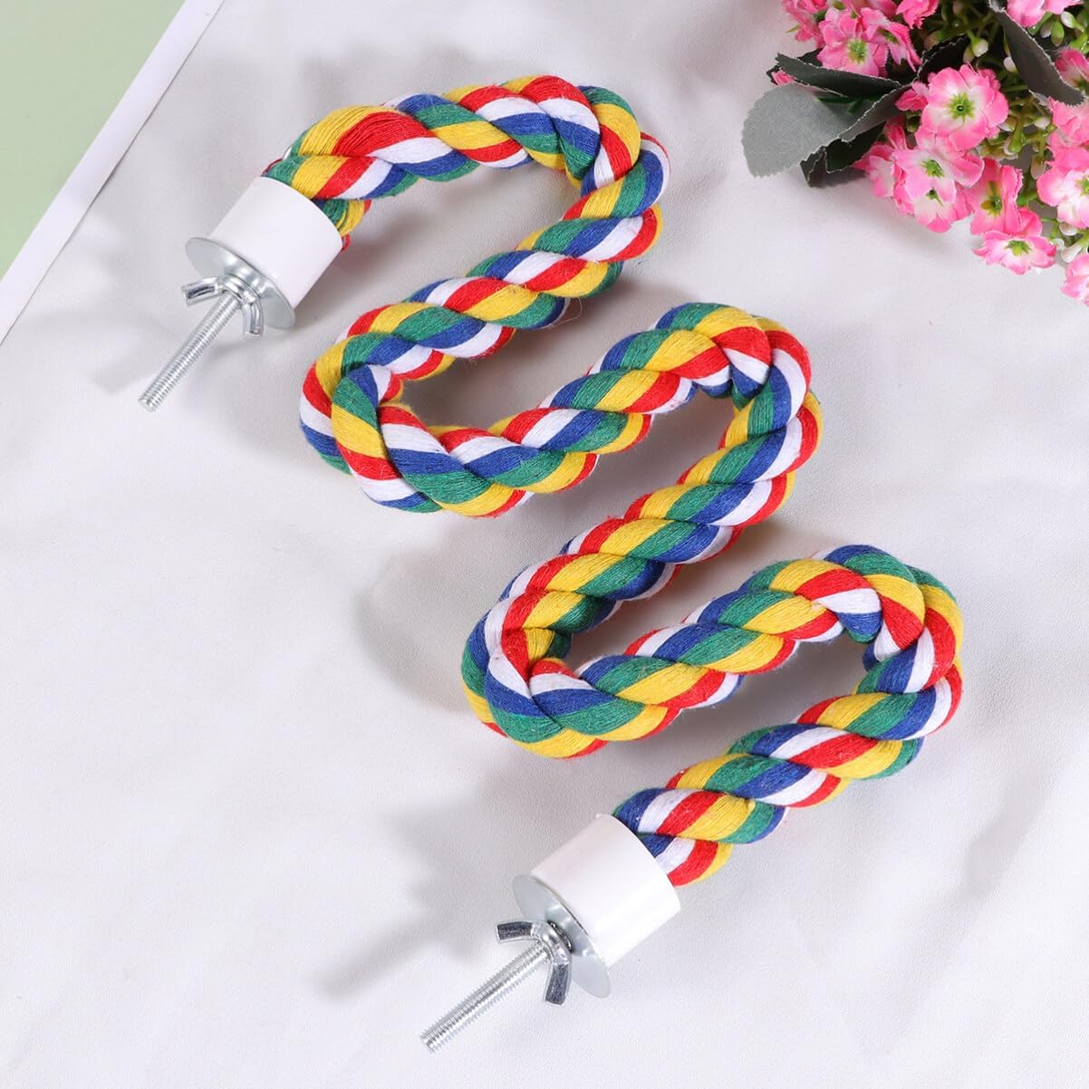 Colorful Bird Rope Perch Stand, Birdcage Swing Spiral Toys, Bird Bungee Rope Perches Toys Cage Accessories for Cockatiels Parrot Birds (60CM/23.6inch)