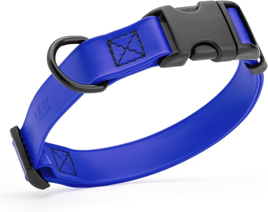 Dogline Biothane Waterproof Dog Collar with Quick Release Buckle Strong Coated Nylon Webbing with Odor- Proof for Easy Care Easy to Clean Fits Small Medium or Large Dogs, Royal Blue 1" W 15-23" L
