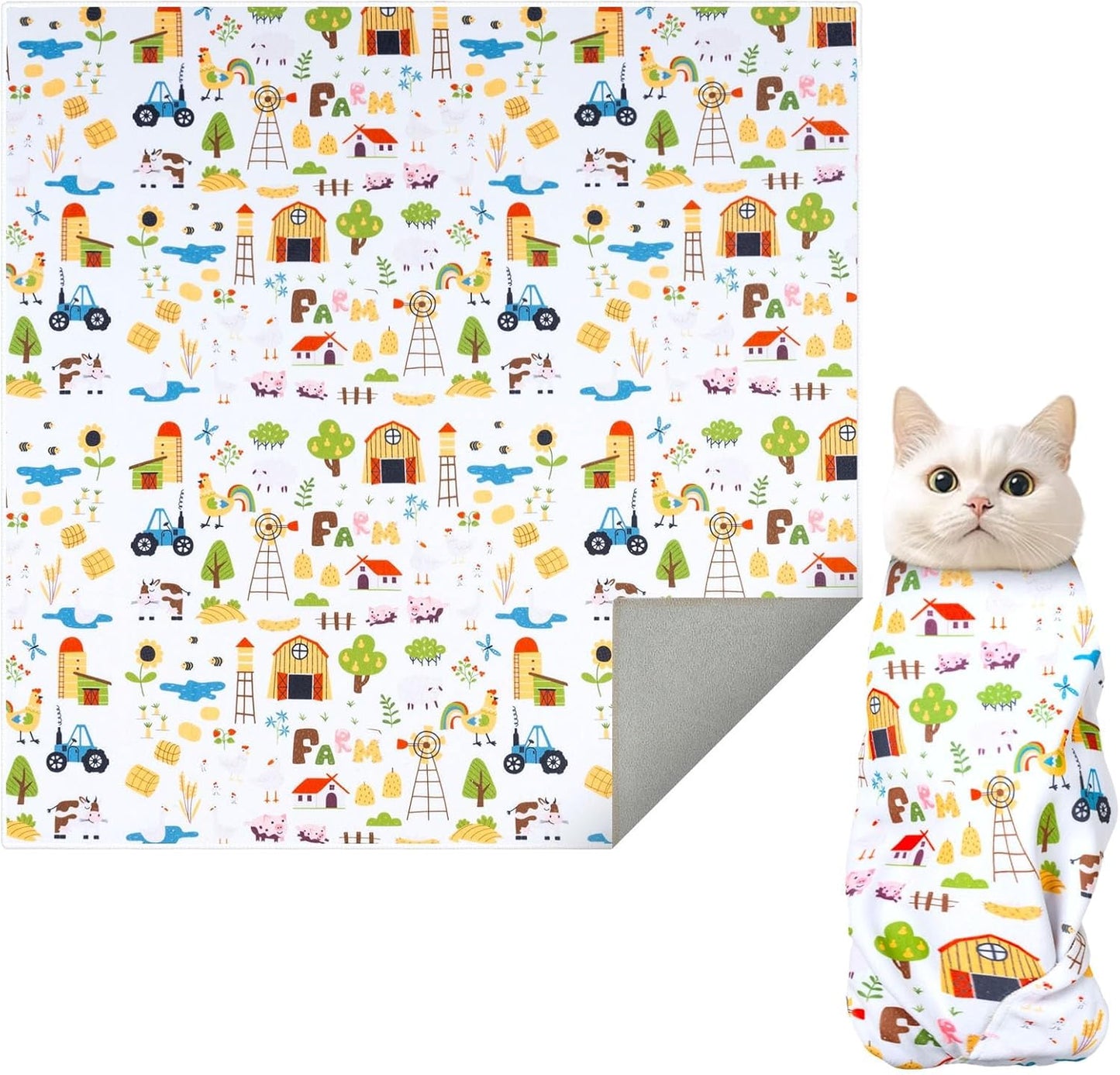 Professional Cat Grooming Wrap - Adjustable Restraint Blanket for Nail Clipping & Vet Visits, Escape-Proof Cat Wrapping Bag with Safety Straps, Large (27.6"x27.6") for Cats Up to 15lbs