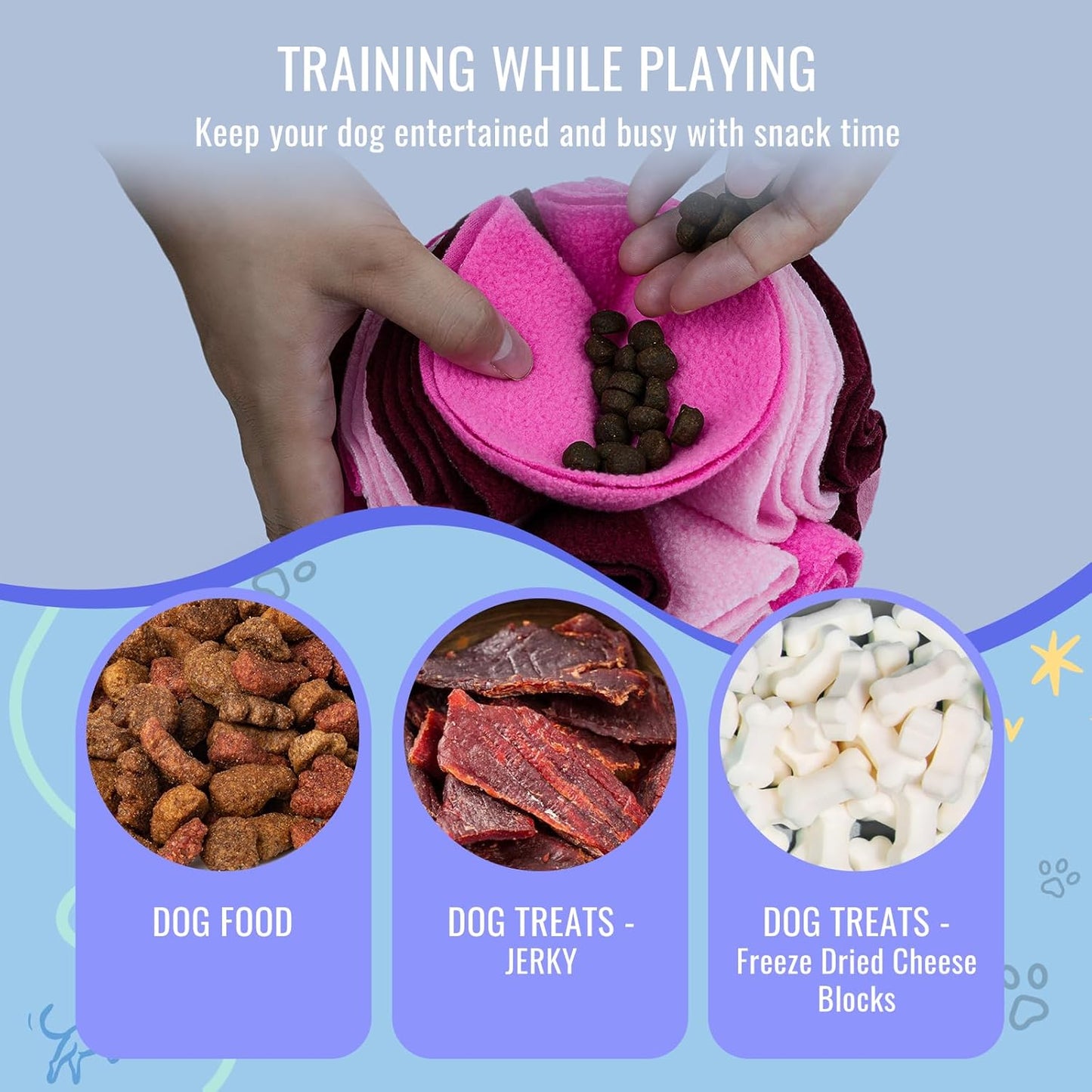 Pet Snuffle Ball, Puzzle Sniffing Interactive Dog Ball for Blind Dogs Training Stress Relief Dog Enrichment Toys Treat Machine Washable (15cm, Fantasy Pink)