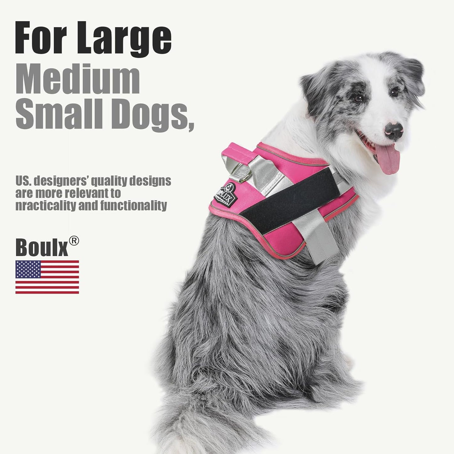 Bolux Dog Harness, No-Pull Reflective Dog Vest, Breathable Adjustable Pet Harness with Handle for Outdoor Walking - No More Pulling, Tugging or Choking (Fuchsia, XX-Large (Pack of 1))