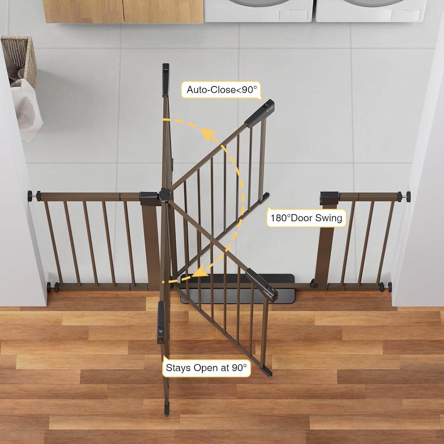 Cumbor 29.7-54.2" Wide Baby Gate for Stairs, Mom's Choice Awards Winner-Self Closing Dog Gate Indoor for Doorways, No Drilling Pressure Mounted Pet Gates for Kids, Easy Walk Through Safety Gate, Brown