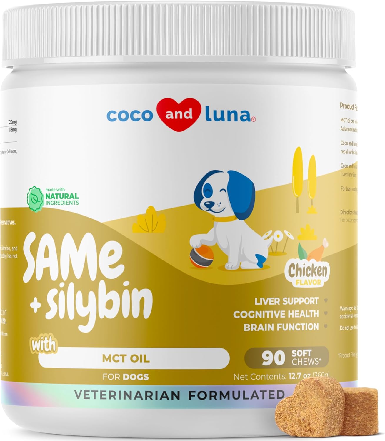 Same and Silybin for Dogs - S-Adenosyl-L-Methionine - 90 Soft Chews - Liver Supplements - Brain Health, Promotes Cognitive and Liver Support
