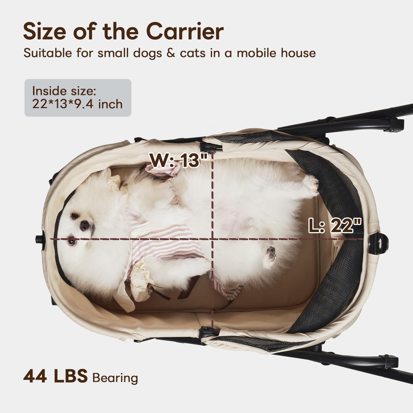 【One-Pull Open Ver.】 PETTENA One-Touch Foldable Dog Stroller for Small Dogs Cats up to 44 Lbs, Cat Stroller for 2 Cats, Large Space, Black