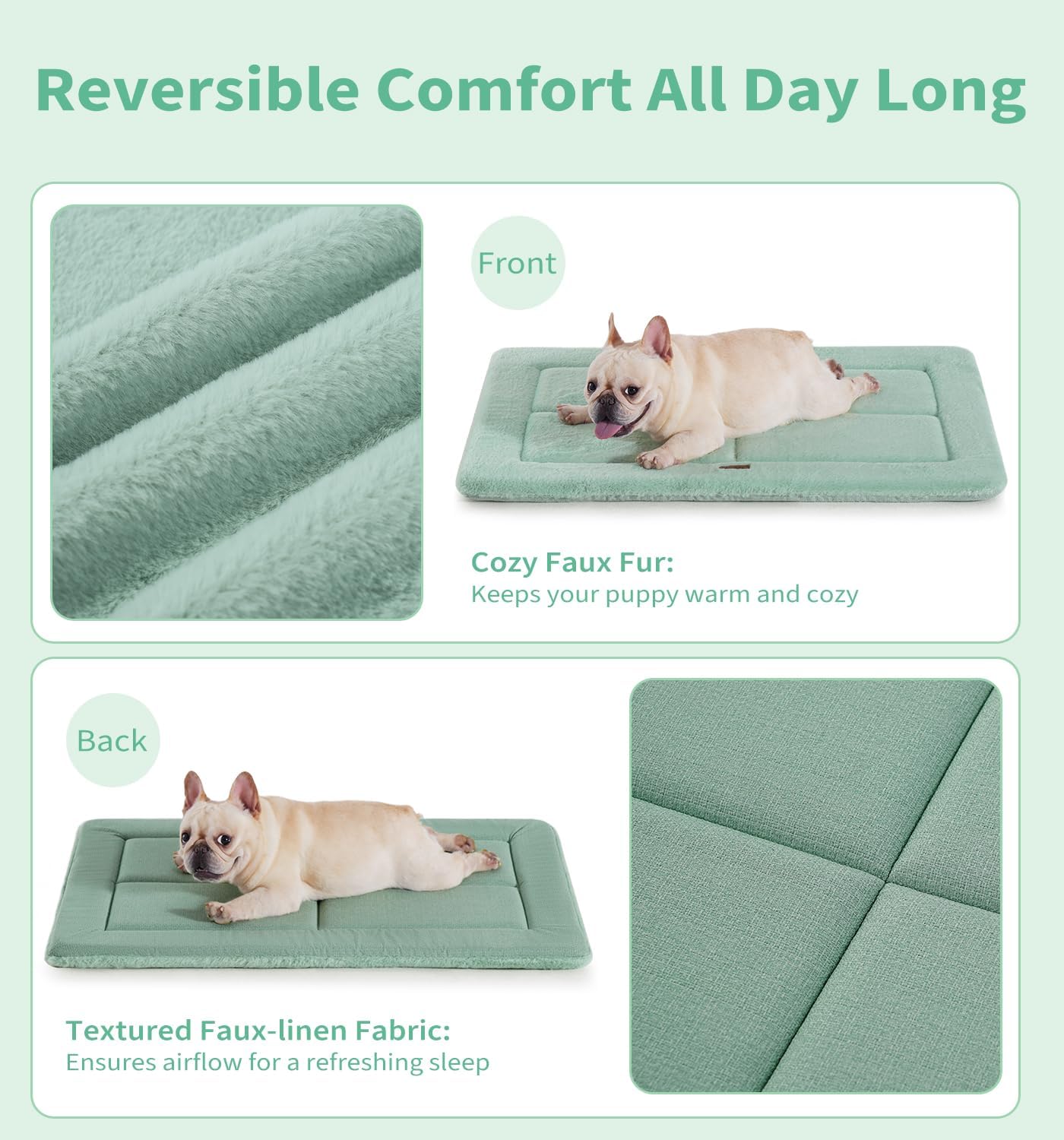 Made4Pets Dog Crate Pad Bed for Large Dogs, Washable & Reversible, Anti-Slip Kennel Mat for Cozy Sleeping, Soft Fluffy Dog Bed for Indoor & Outdoor Use, 36"x27", Green