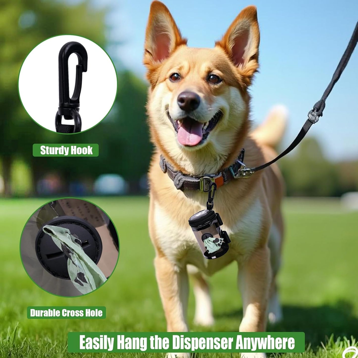 Dog Waste Bag Dispenser Poop Bag Dispenser for Leash Accessory dog Poop Bag Holders Fits Dog Leash Include Hand Free Holder, Clear, No-PUXYB