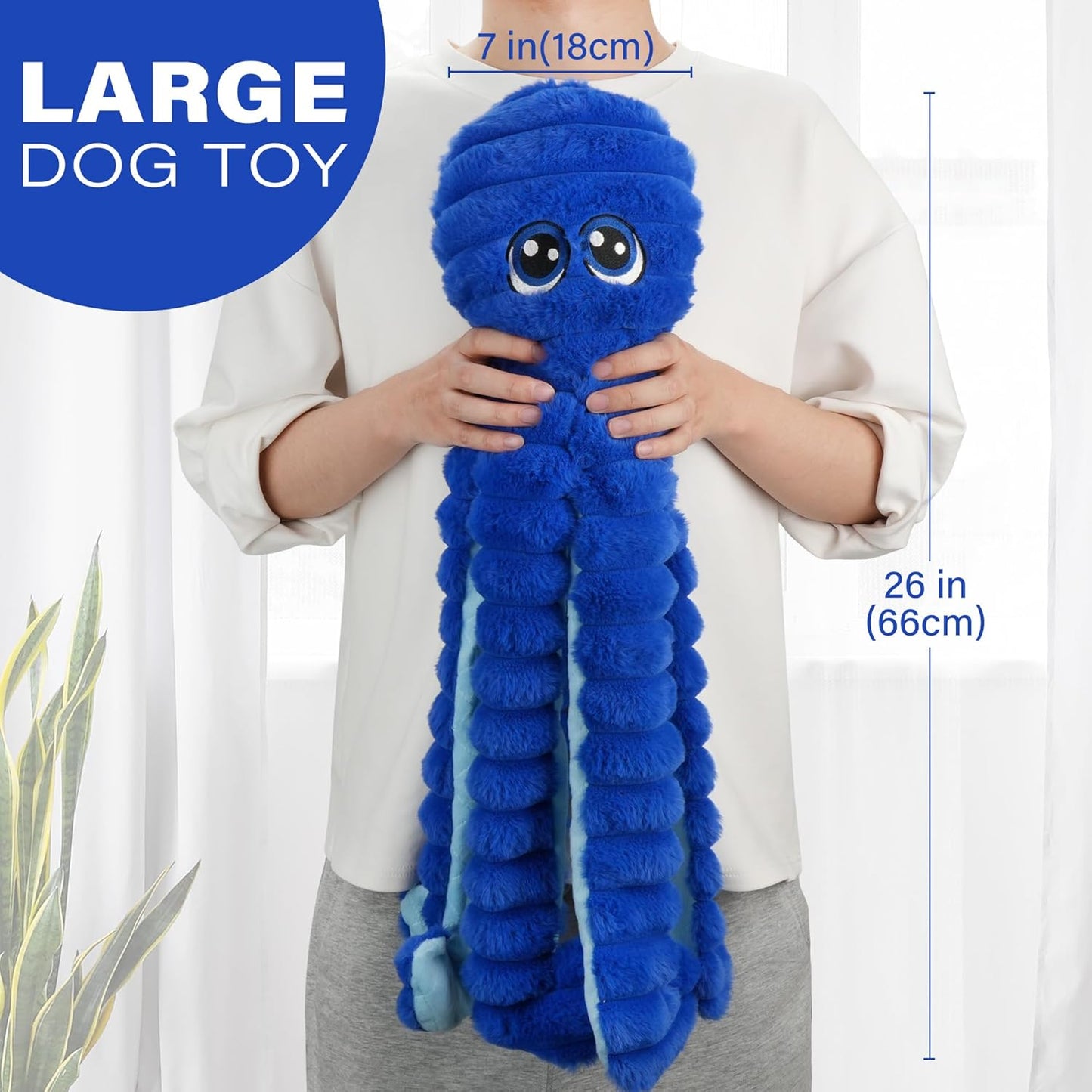 Prime Pets Squeaky Dog Toys for Large Dogs, 27” Extra Large Octopus Dog Toy to Keep Them Busy, Interactive Plush Chew Toy for Small Medium Large Dogs, Tug of War Pet Toys, Blue
