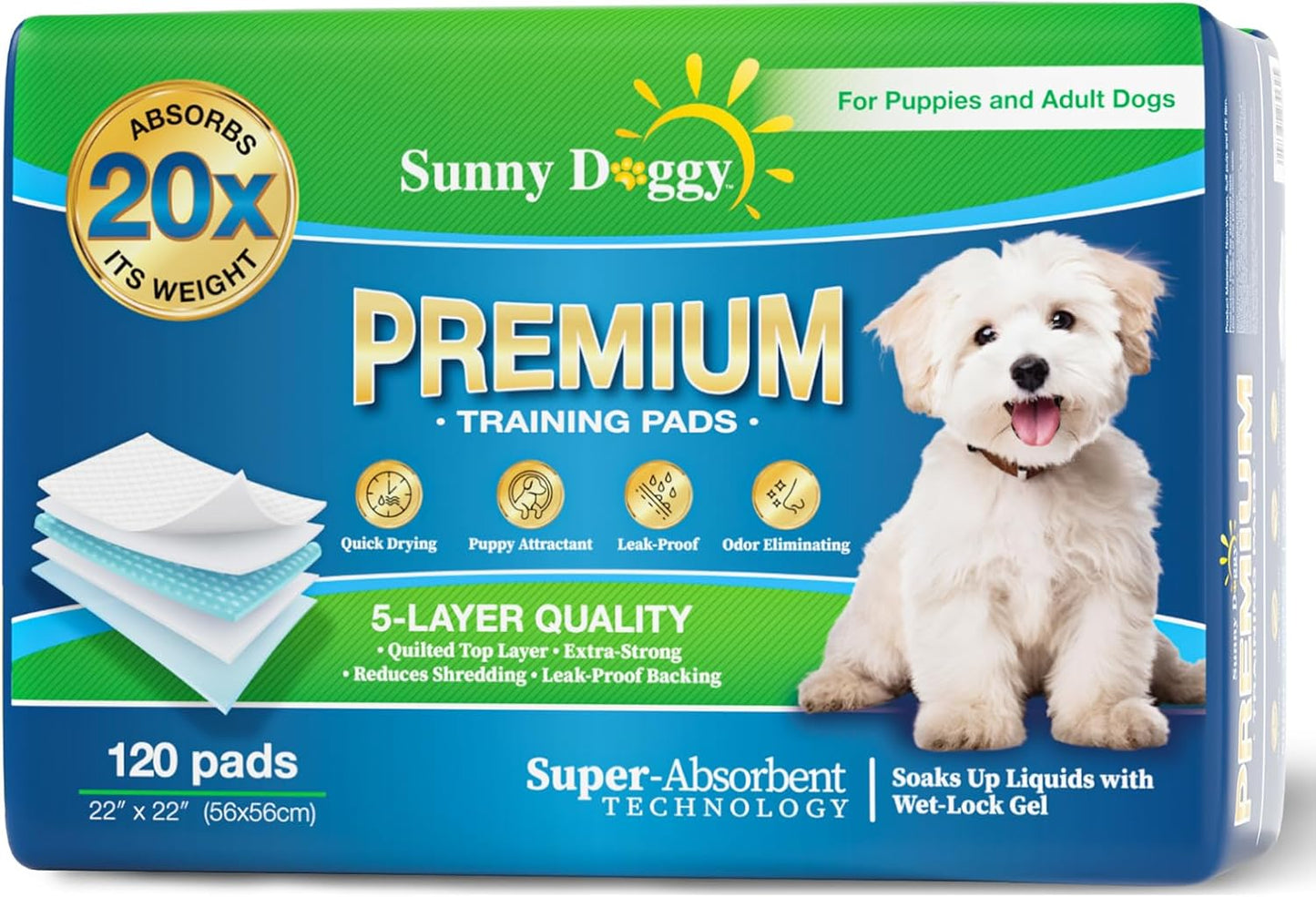 Pee Pads for Dogs Large 22”x 22”, 120 Count Puppy Pads Pet Training Pads Disposable Upgraded Odor Control, Potty Pads Absorbent and Leak-Proof Dog Housebreaking & Puppy Supplies