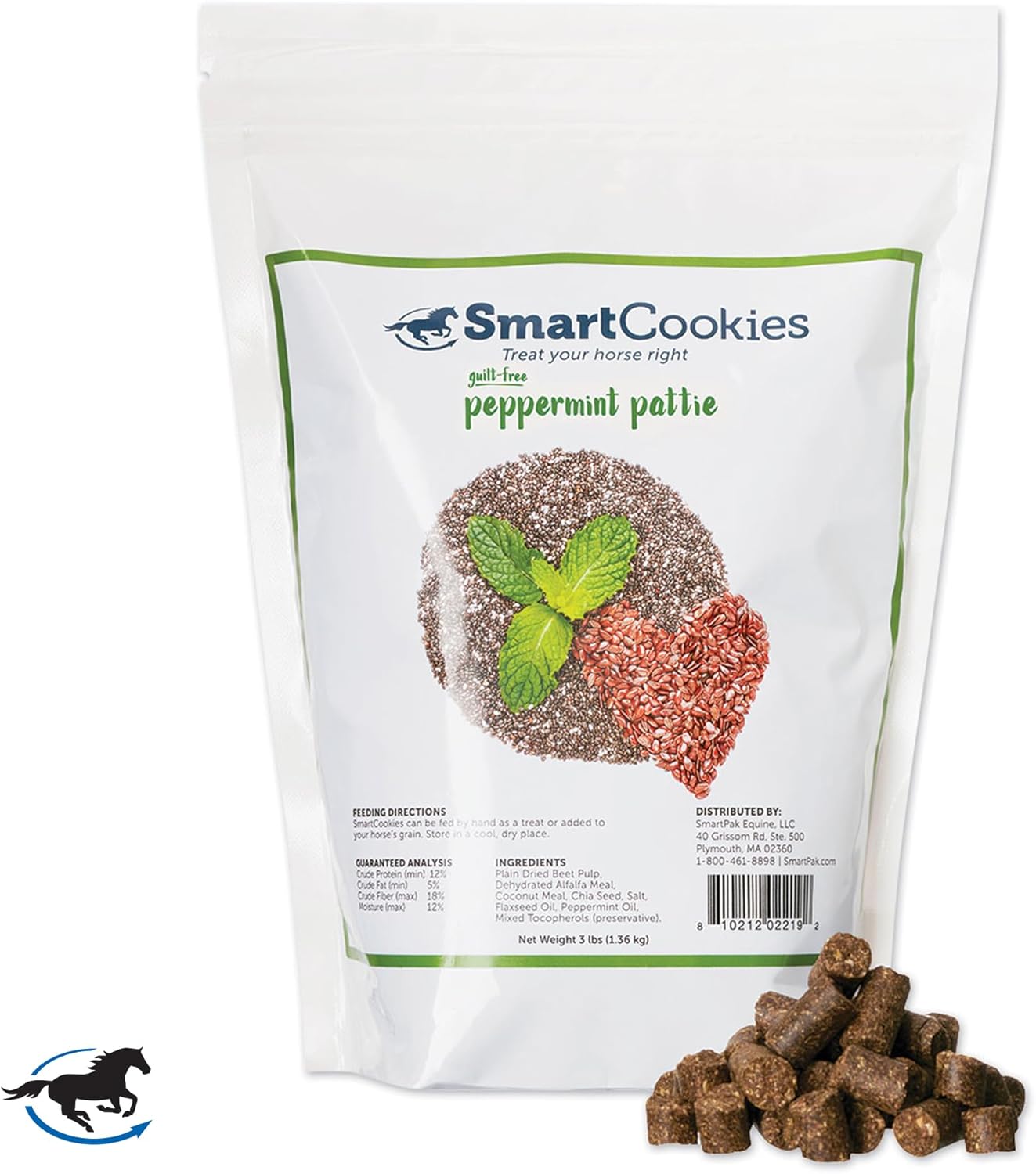SmartEquine SmartCookies | Healthy Treats for Horses Made from Coconut Meal, Beet Pulp, Alfalfa, and Flaxseed Oil | No Sugar Added Horse Treats | Peppermint Pattie Flavor Cookies for Horses, 3 lb Bag