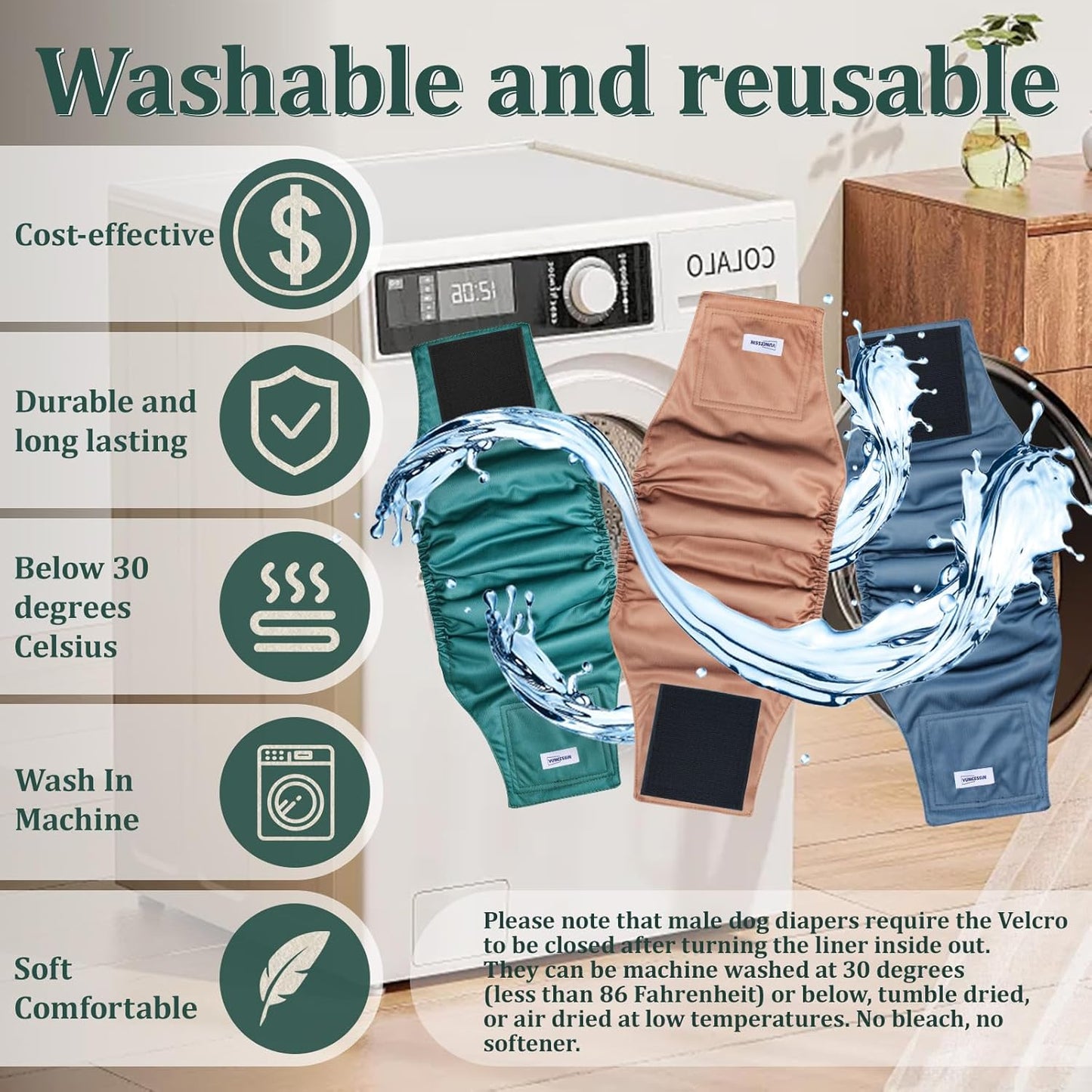 Reusable Dog Diapers Male, Premium Washable Belly Bands for Male Dogs XXL, Pack of 5, High Absorbing Male Dog Wraps for Doggie & Puppy in Incontinence or Excitable Urination and Training(XXL)