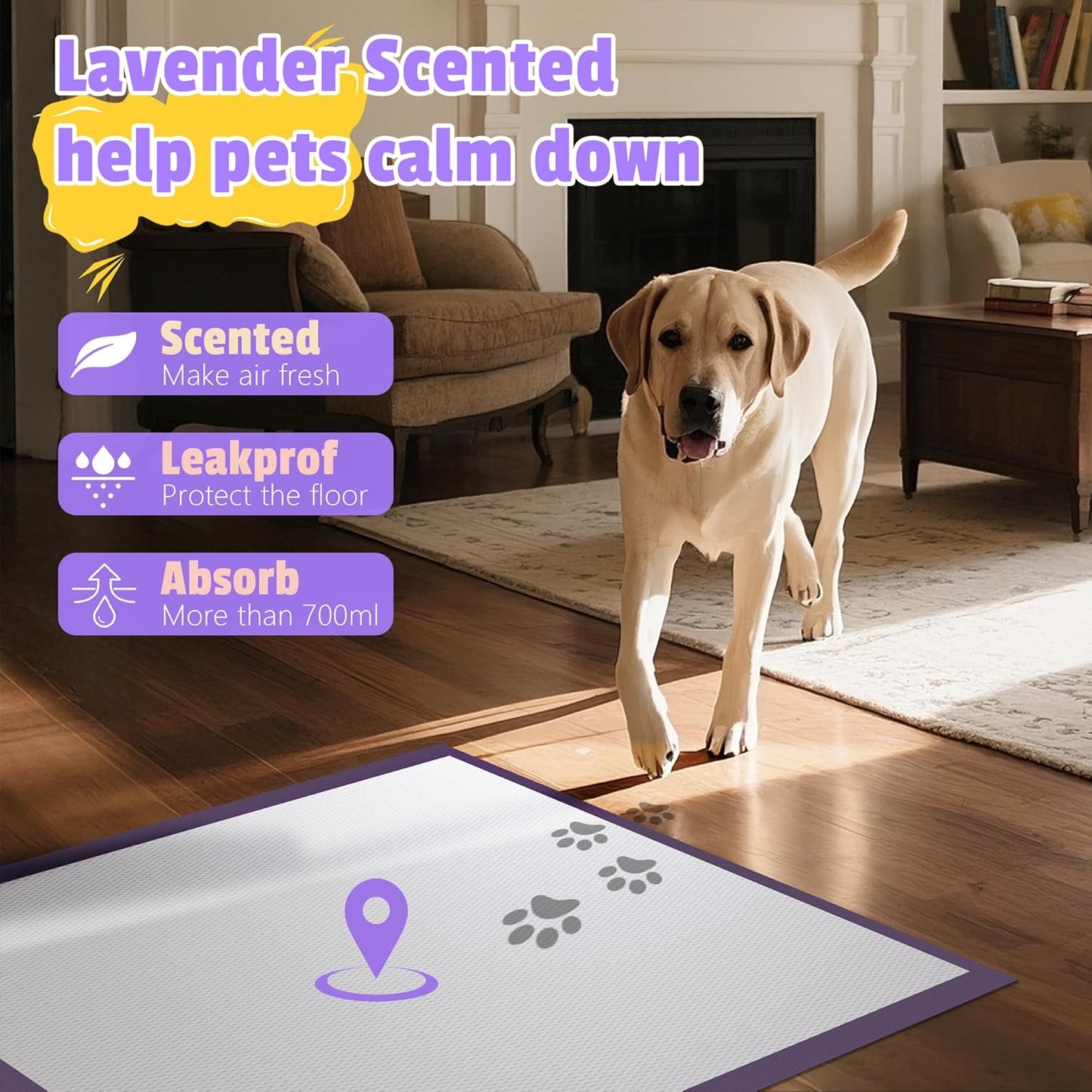 Boscute Lavender Scented Thicken 6 Layers Heavy Absorbent 30"x36" Pet Training Dog Pee Pads, Extra Large Polymer Leak-Proof Quick Dry Puppy Pee Pads, Disposable Pee Pads for Dogs Cats Rabbit 45Counts