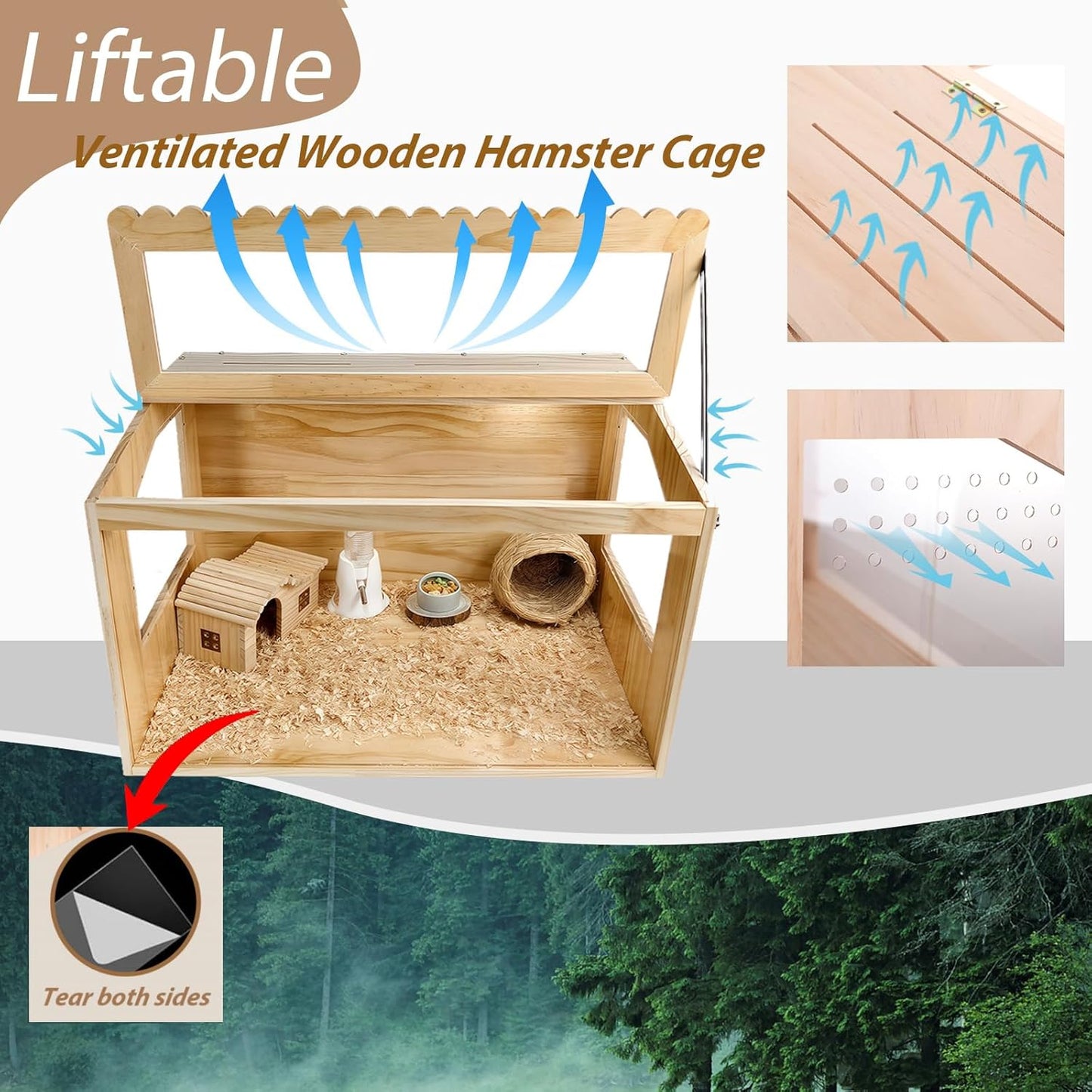 Wooden Hamster Cage, 24" Lx16 Wx16 H,Guinea Pig Cage, Small Animal Cage for Dwarf Syrian Hamsters Degus Mice & Other Small Pets. Hamster Habitat with Openable Top and Large Acrylic Sheets