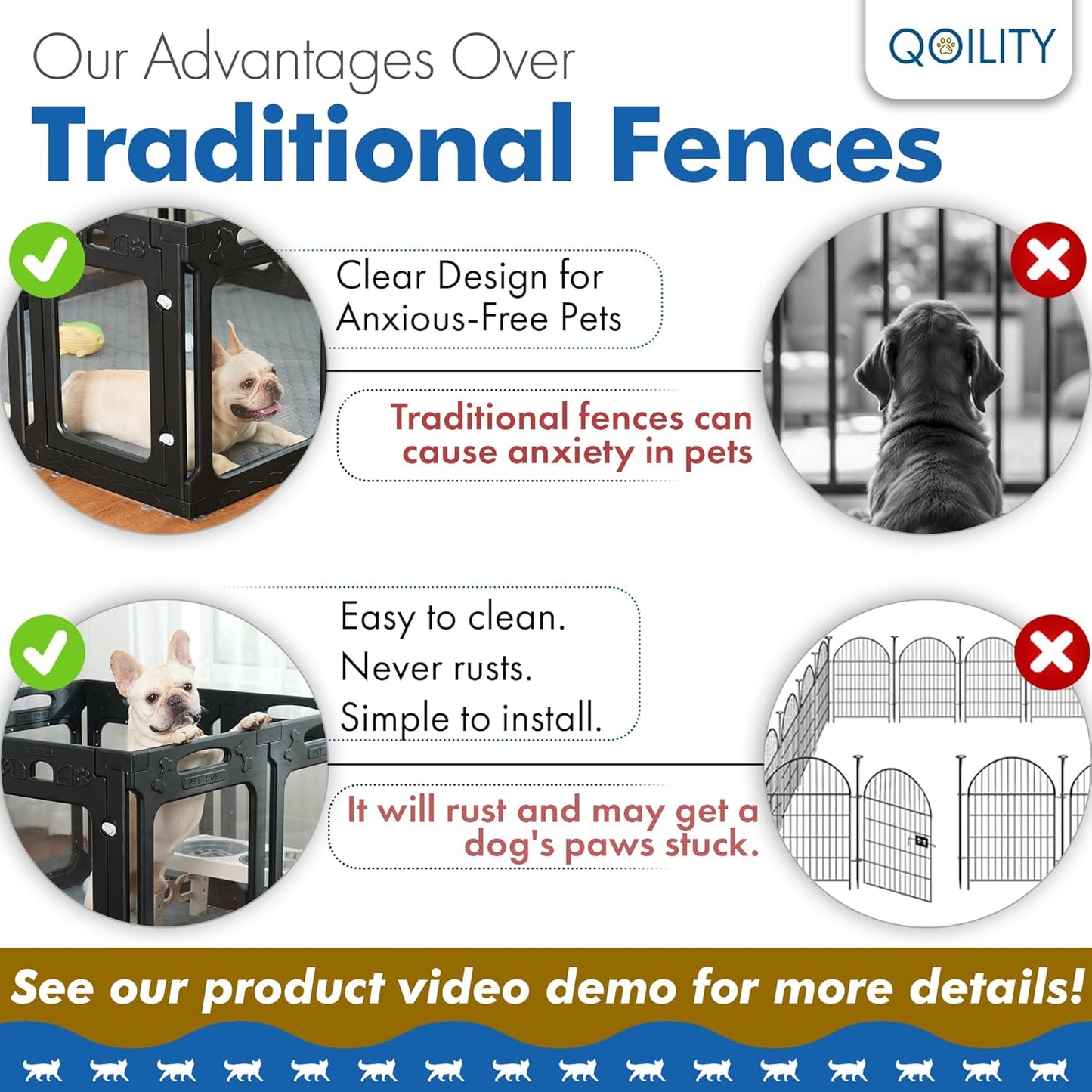 Clear Playpen for Dogs Indoor, Effectively Relieves Indoor Pet Anxiety, 56" x 37" x 23.6"H, Suitable for Dogs and Puppies, Black