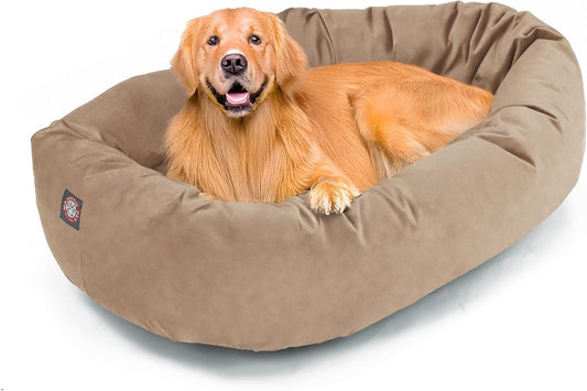 Majestic Pet 40 Inch Suede Calming Dog Bed Washable 40x29x9 (Inch) – Cozy Soft Round Donut Dog Bed with Spine Support for Dogs to Rest Their Head - Pet Bed Large – Stone (2025)
