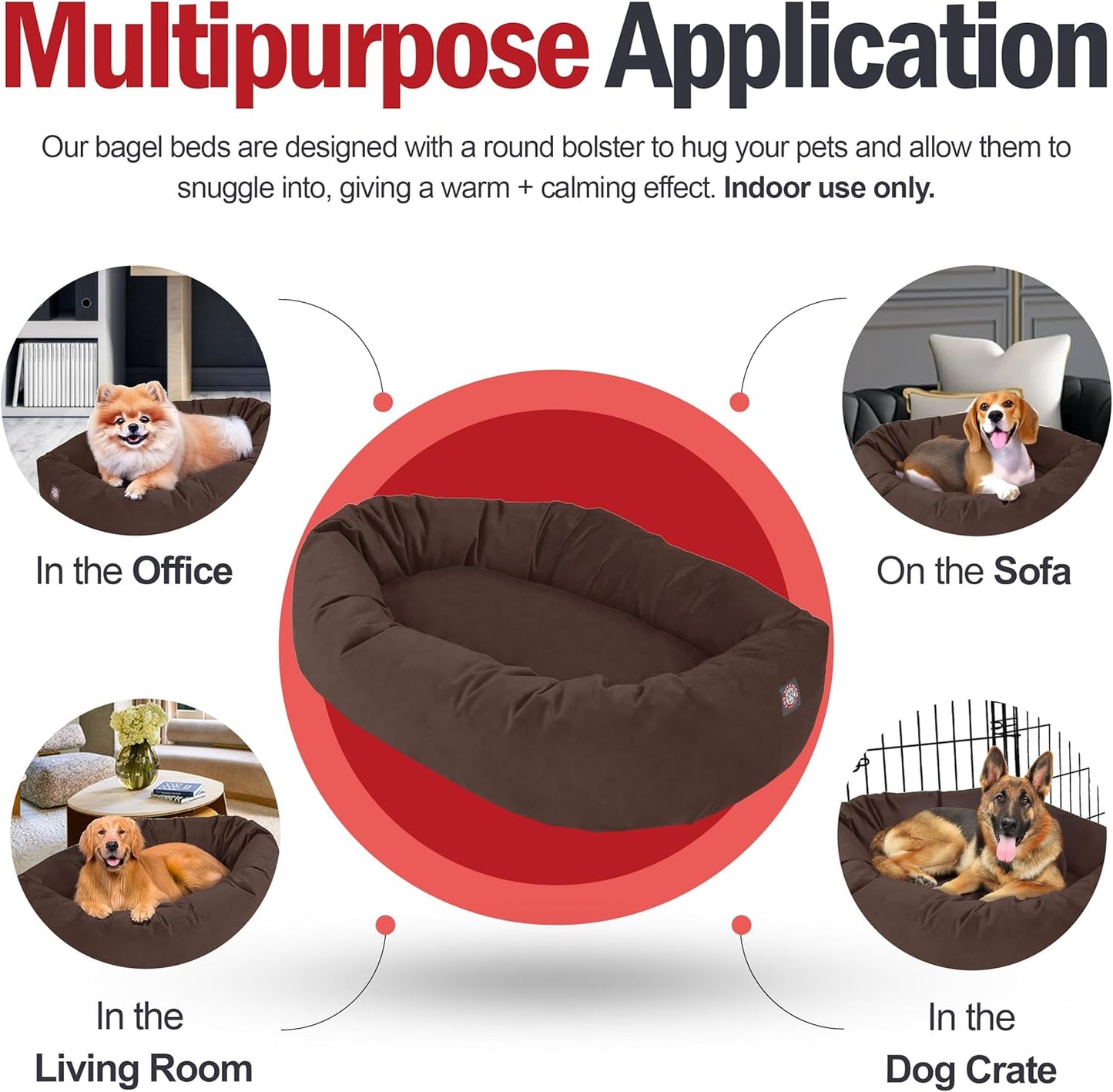 Majestic Pet 40 Inch Suede Calming Dog Bed Washable 40x29x9 (Inch) – Cozy Soft Round Donut Dog Bed w/Spine Support for Dogs to Rest Head - Pet Bed Large – Chocolate (2025)