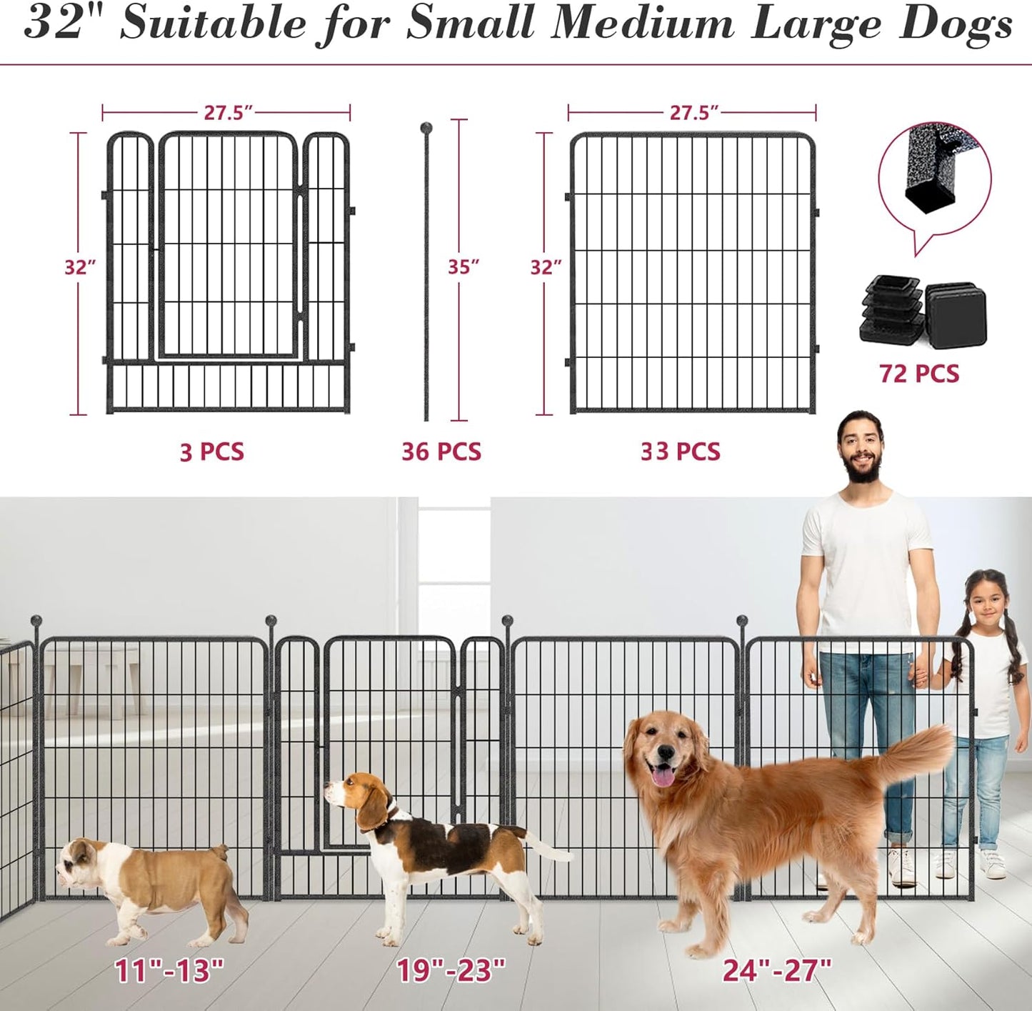 Dog Playpen 32 inch 32 Panels Indoor Outdoor Dog Pen for Medium/Small Dogs Heavy Duty Metal Dog Fence Outdoor for Yard, Puppy Playpen with Door Portable Pet Fence for RV Camping Yard